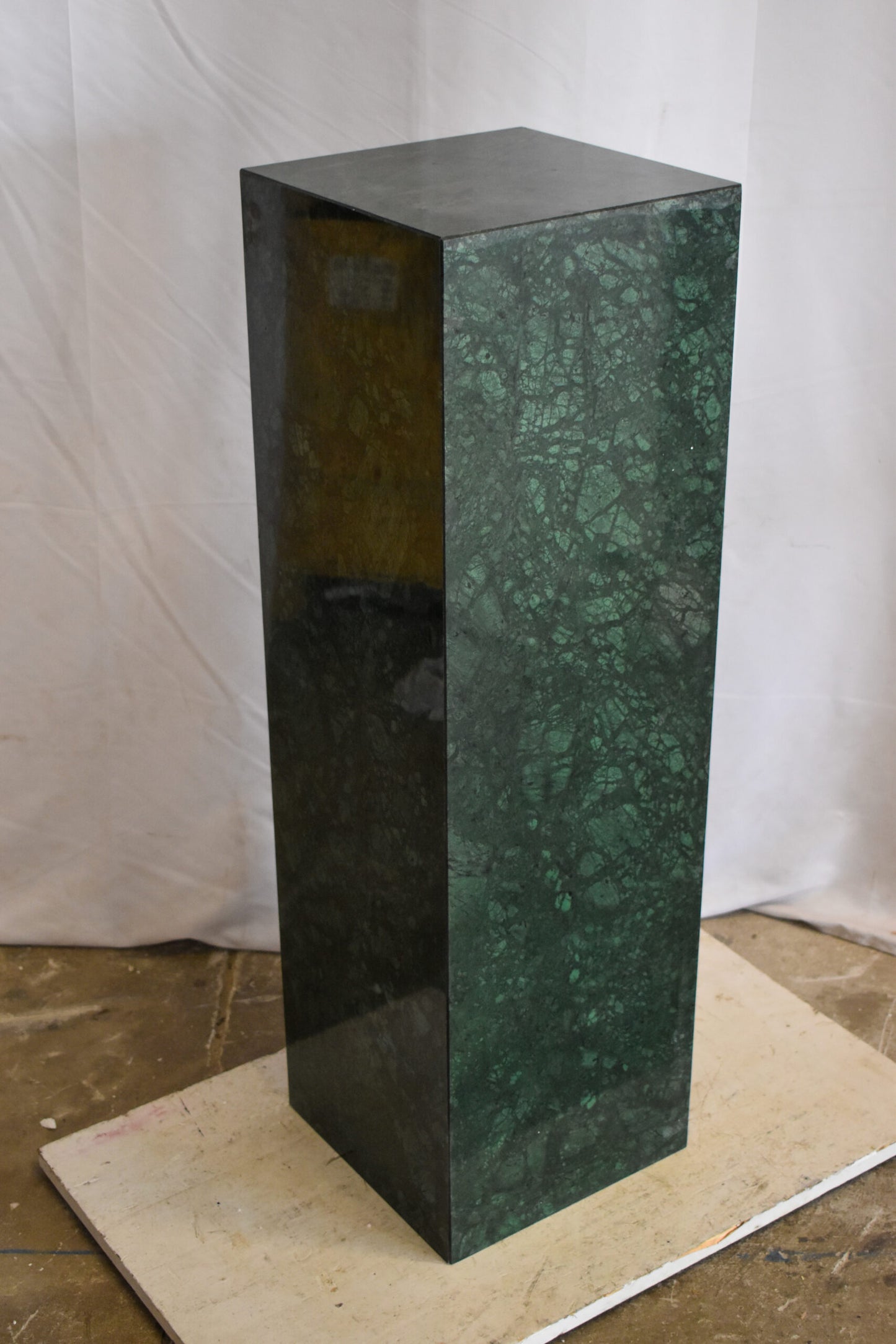 Pedestal For Artwork, Modern Dark Green and Black Marble Stone 12" x 12" x 39"H