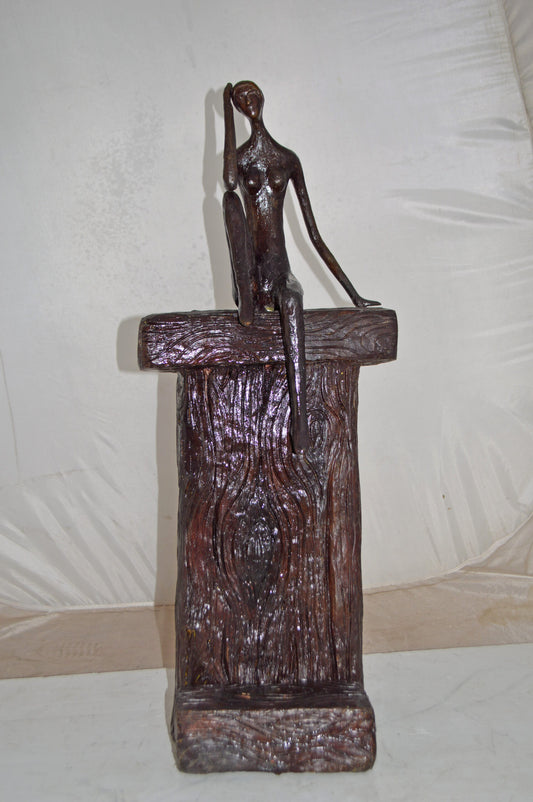 Modern Art Abstract of a Girl Sitting on A Giant Bench - Size: 11" x 12" x 31"H