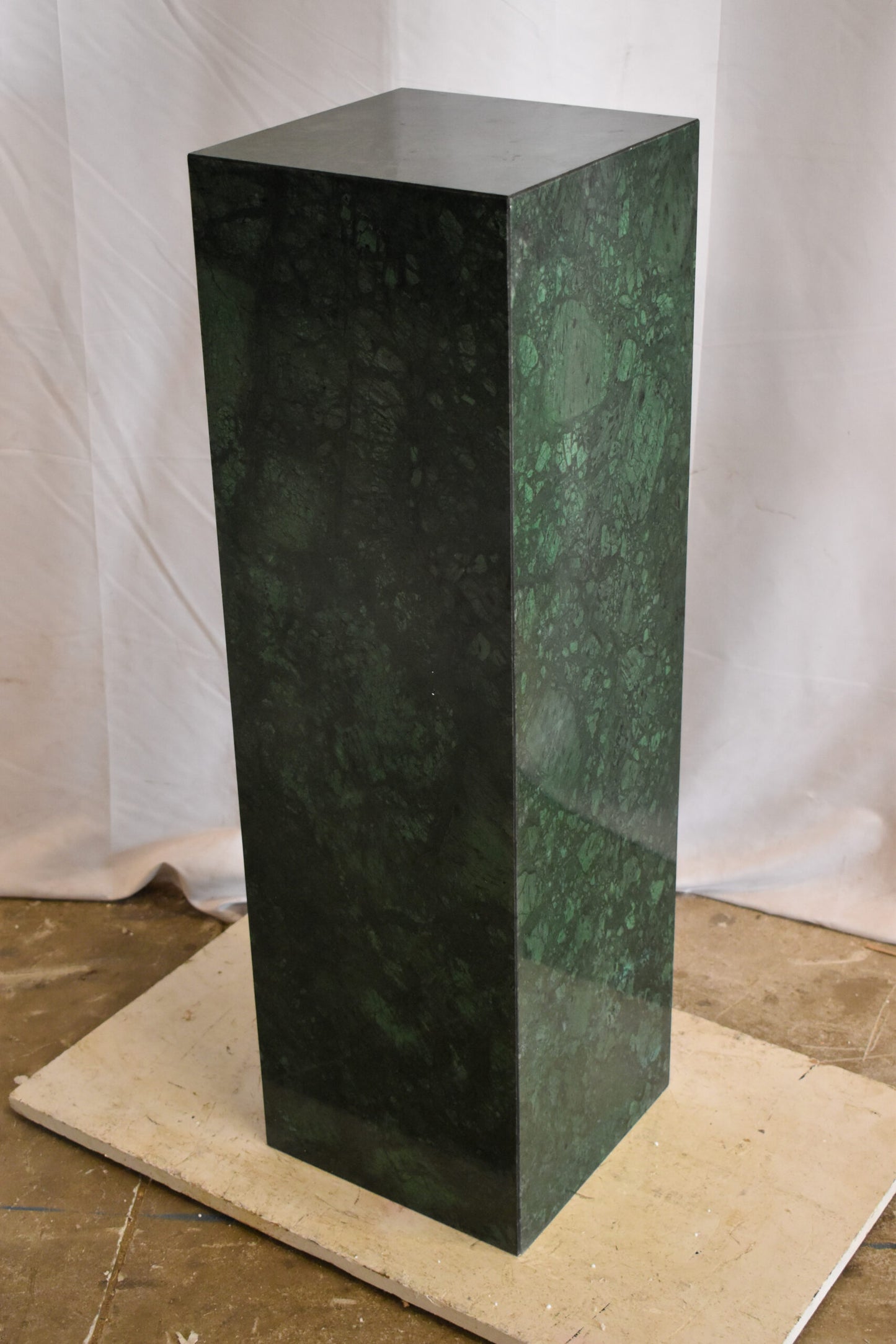 Pedestal For Artwork, Modern Dark Green and Black Marble Stone 12" x 12" x 39"H