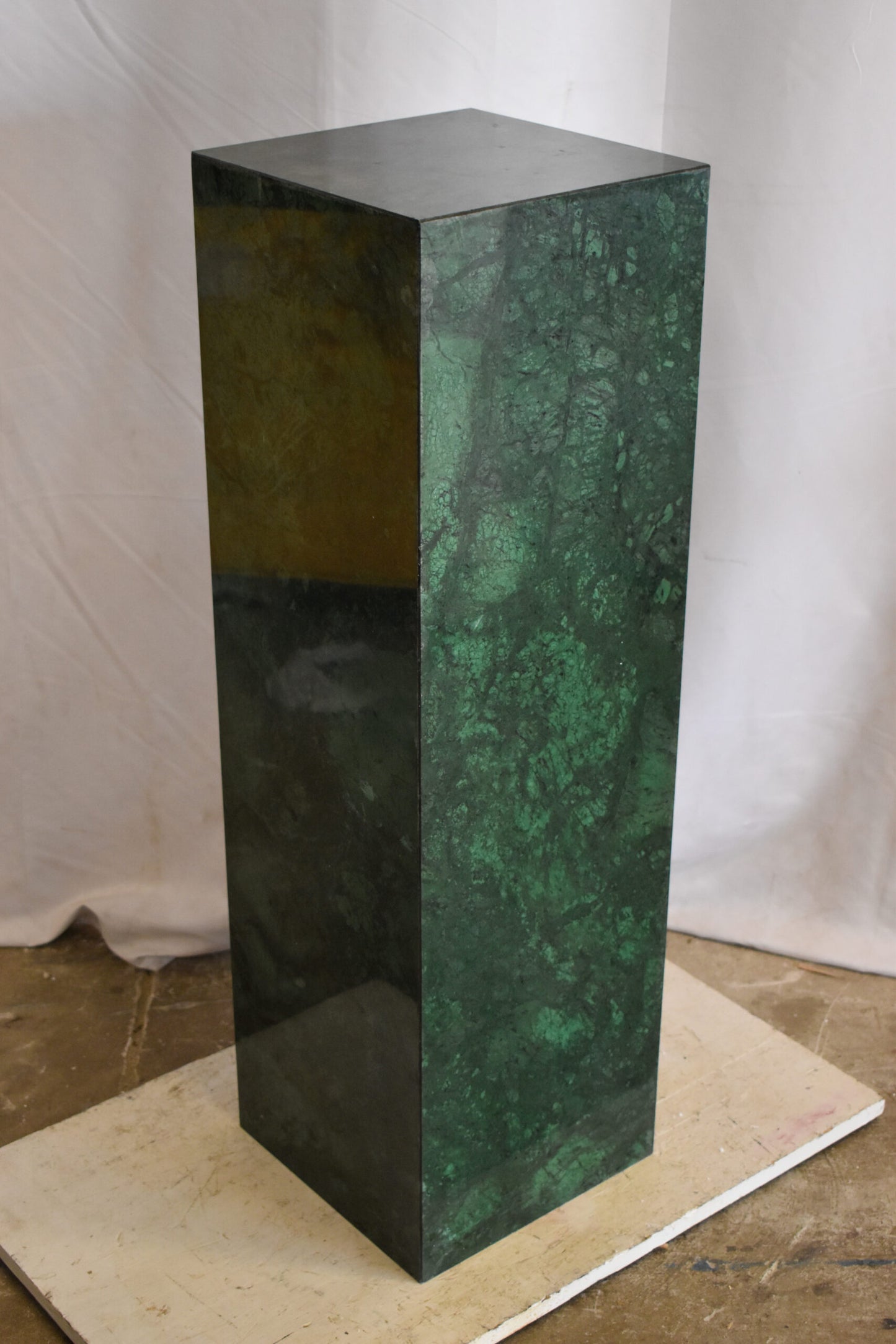 Pedestal For Artwork, Modern Dark Green and Black Marble Stone 12" x 12" x 39"H