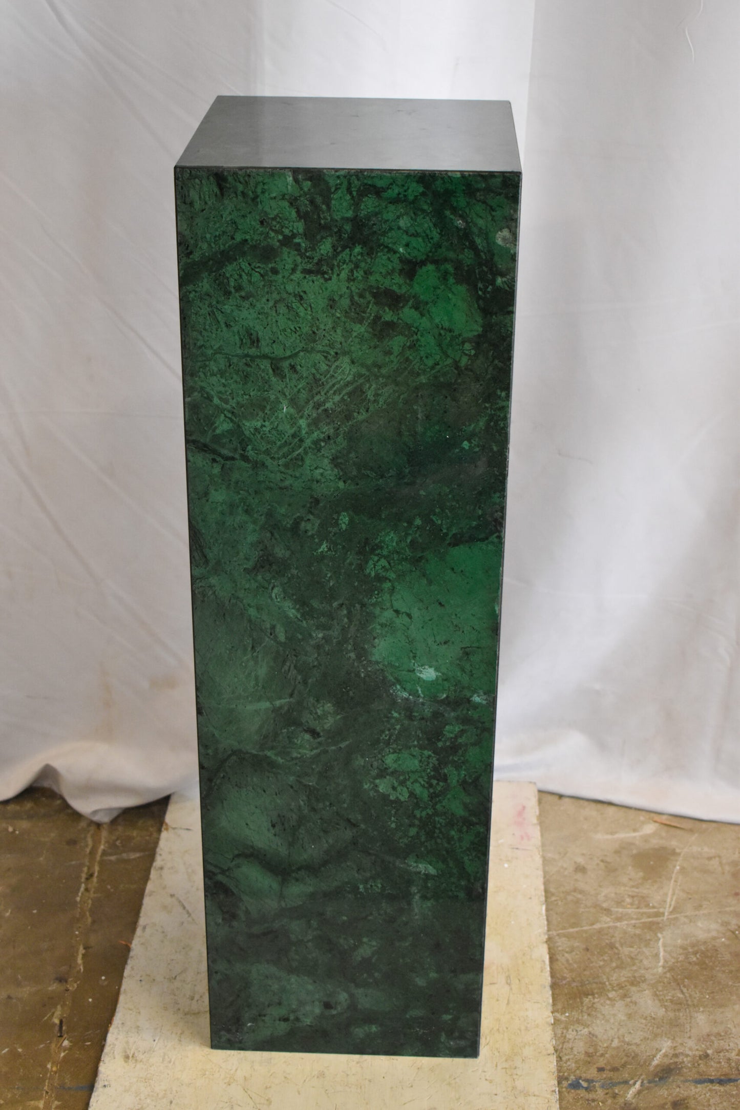 Pedestal For Artwork, Modern Dark Green and Black Marble Stone 12" x 12" x 39"H