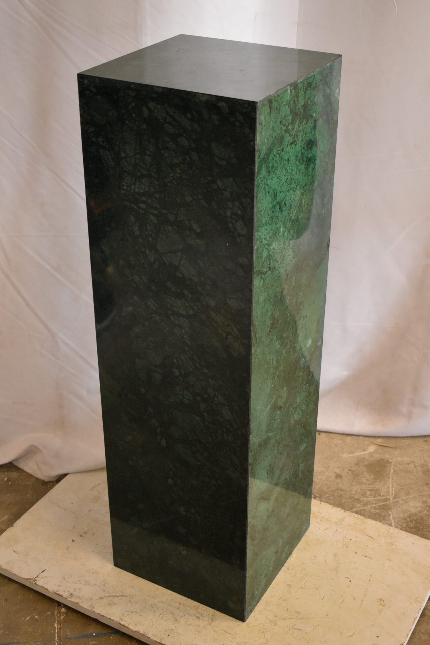 Pedestal For Artwork, Modern Dark Green and Black Marble Stone 12" x 12" x 39"H