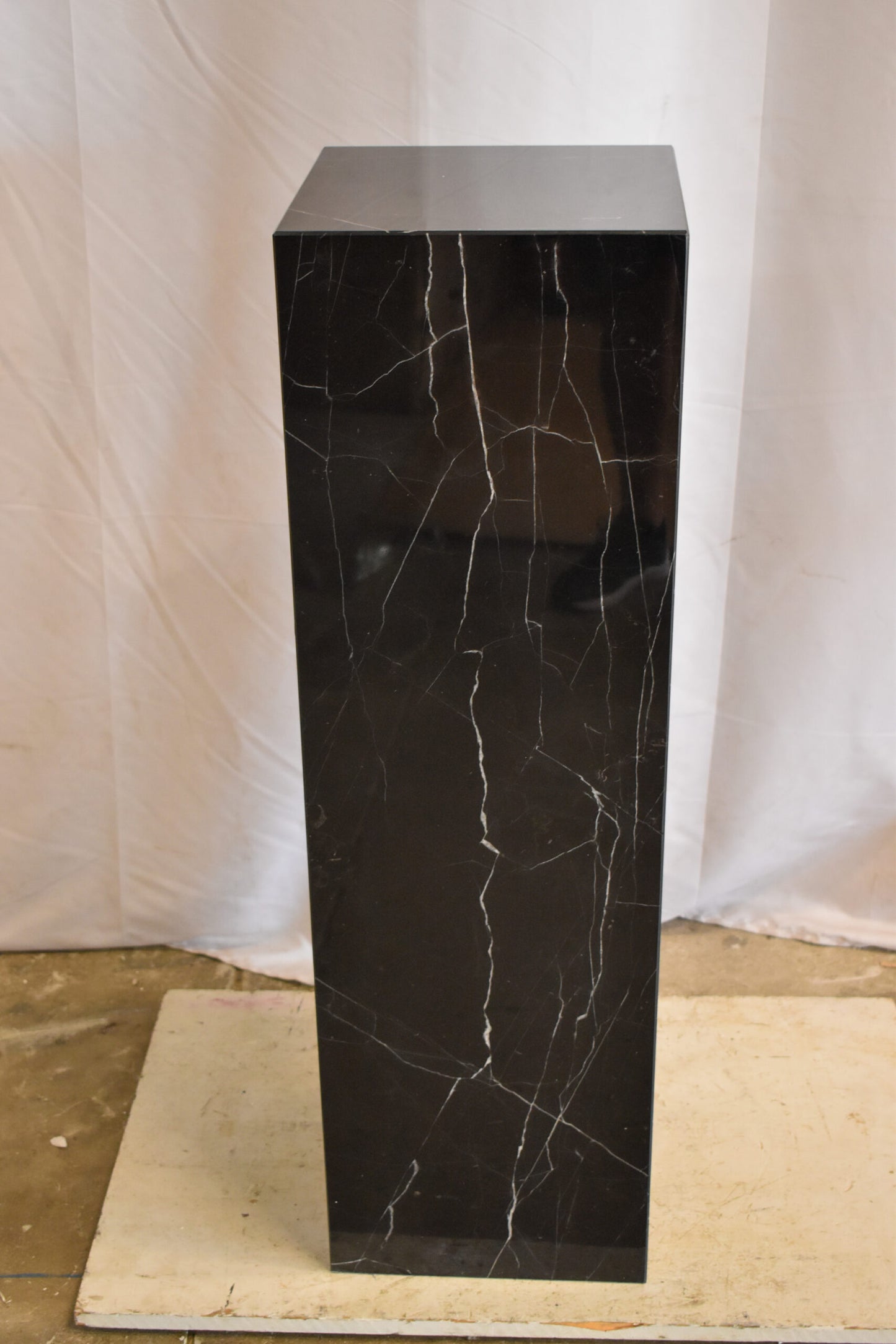 Pedestal For Artwork, Modern Black and White Marble Stone 12" x 12" x 39"H