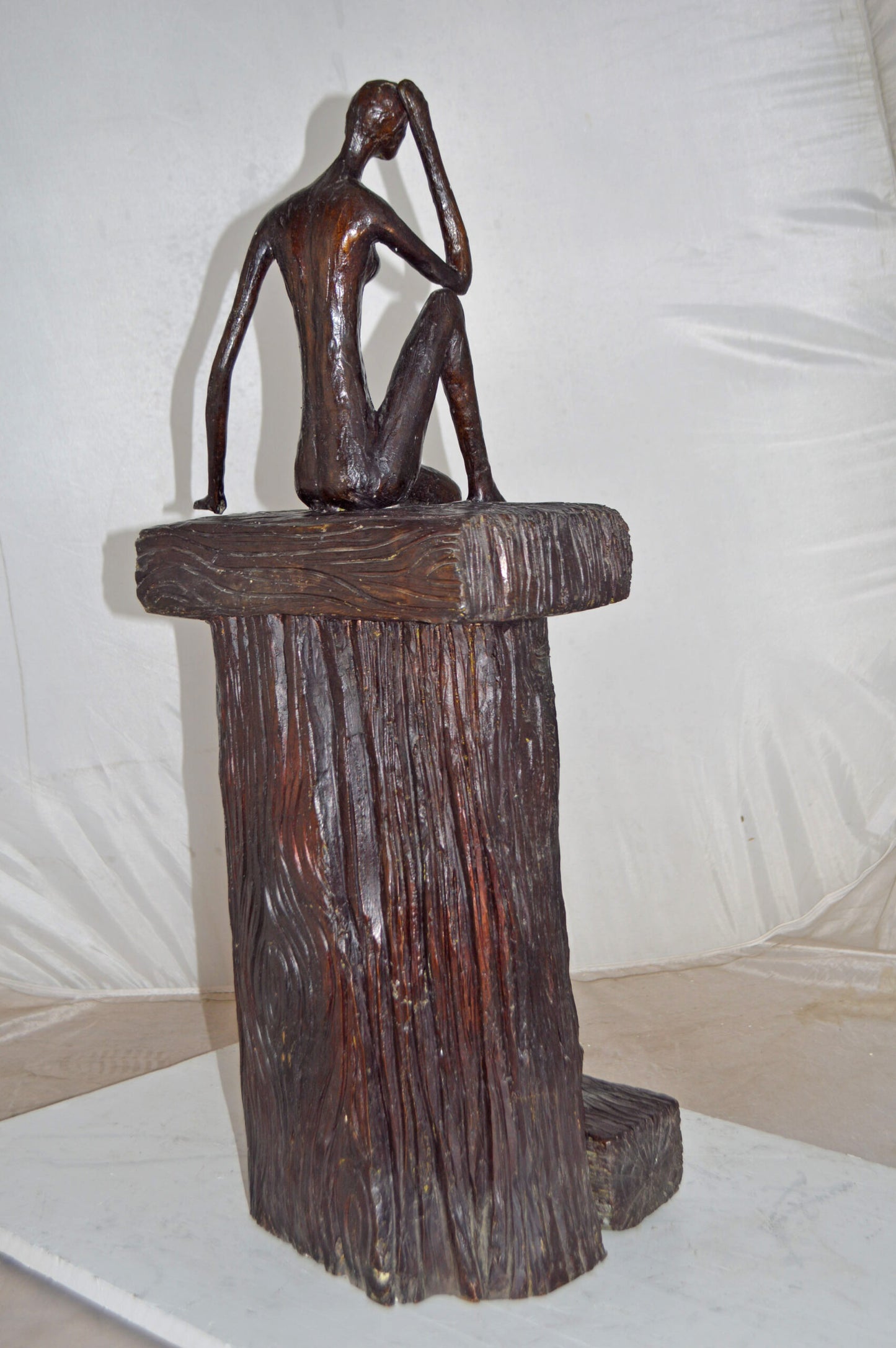 Modern Art Abstract of a Girl Sitting on A Giant Bench - Size: 11" x 12" x 31"H