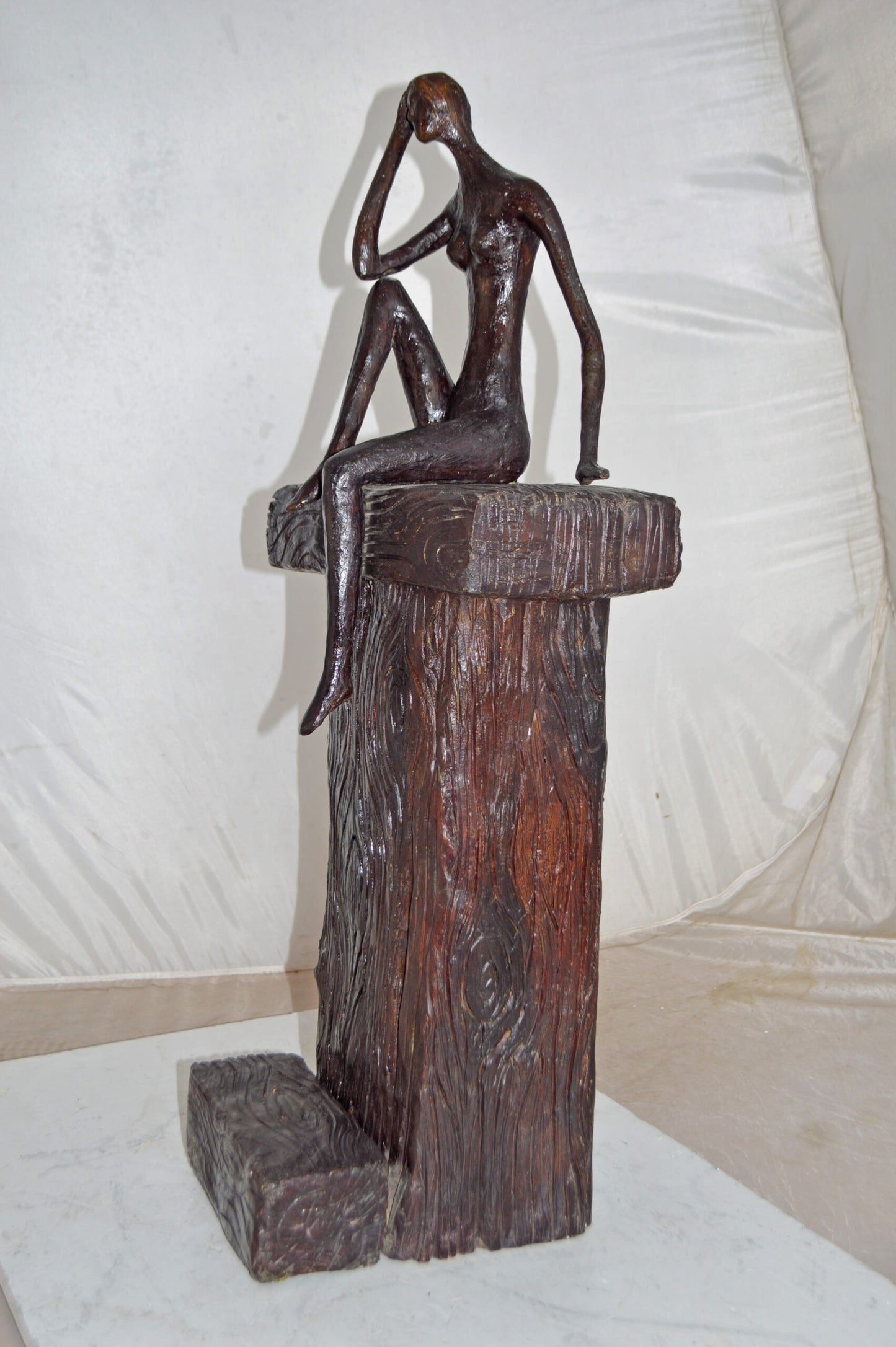 Modern Art Abstract of a Girl Sitting on A Giant Bench - Size: 11" x 12" x 31"H