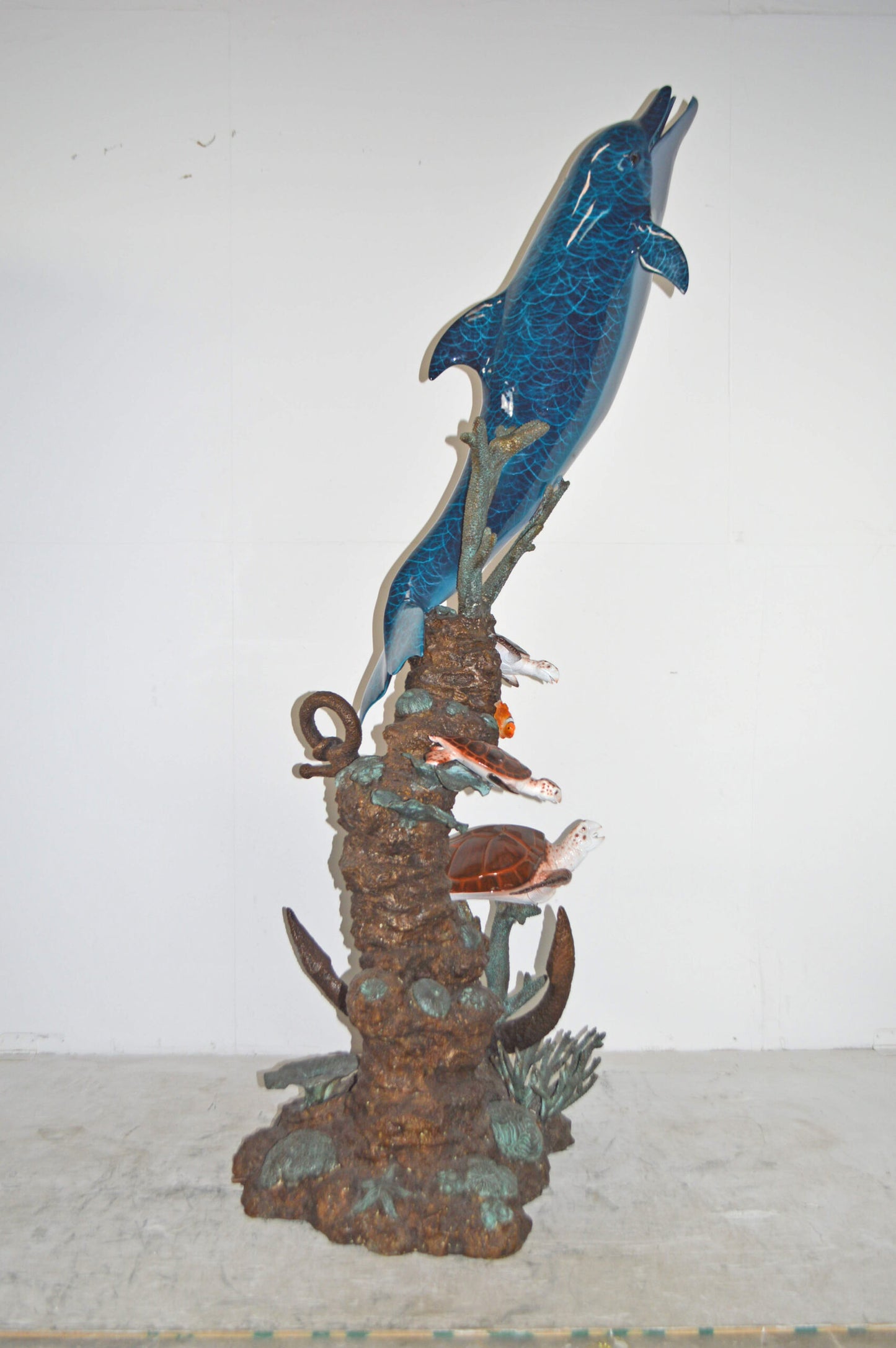 Dolphin and Three Turtles Fountain Bronze Statue - Size: 37"L x 30"W x 80"H.