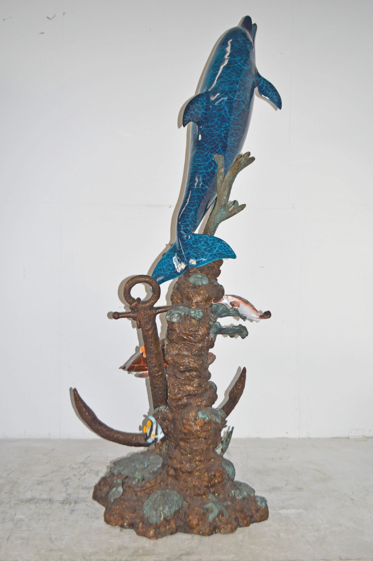 Dolphin and Three Turtles Fountain Bronze Statue - Size: 37"L x 30"W x 80"H.
