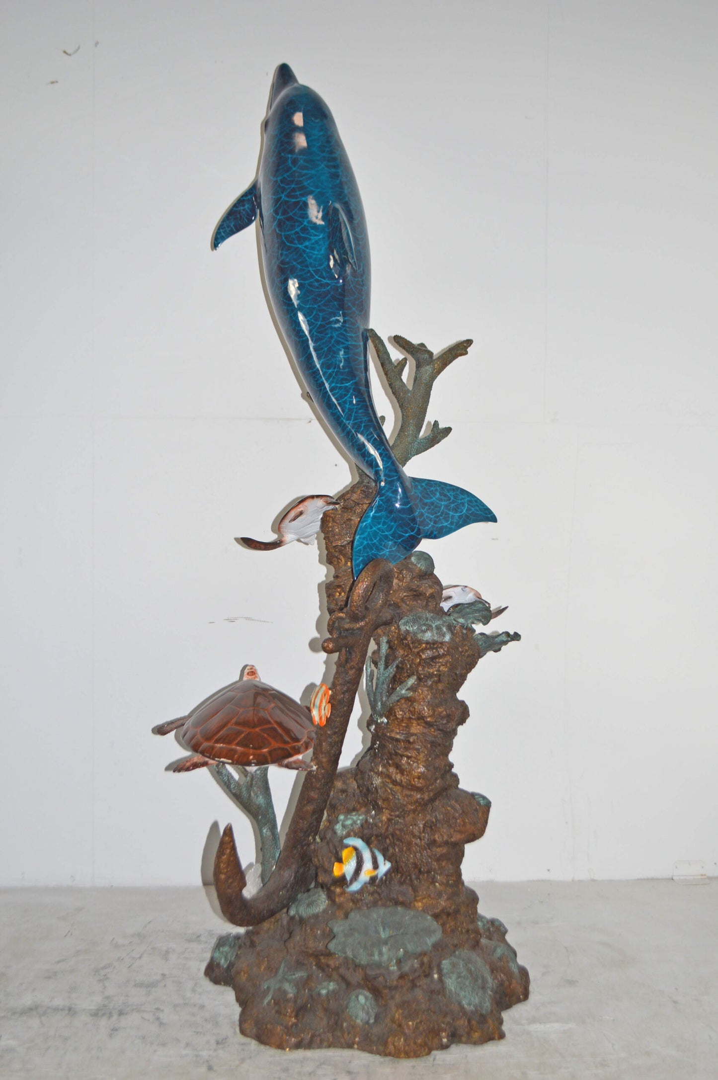 Dolphin and Three Turtles Fountain Bronze Statue - Size: 37"L x 30"W x 80"H.