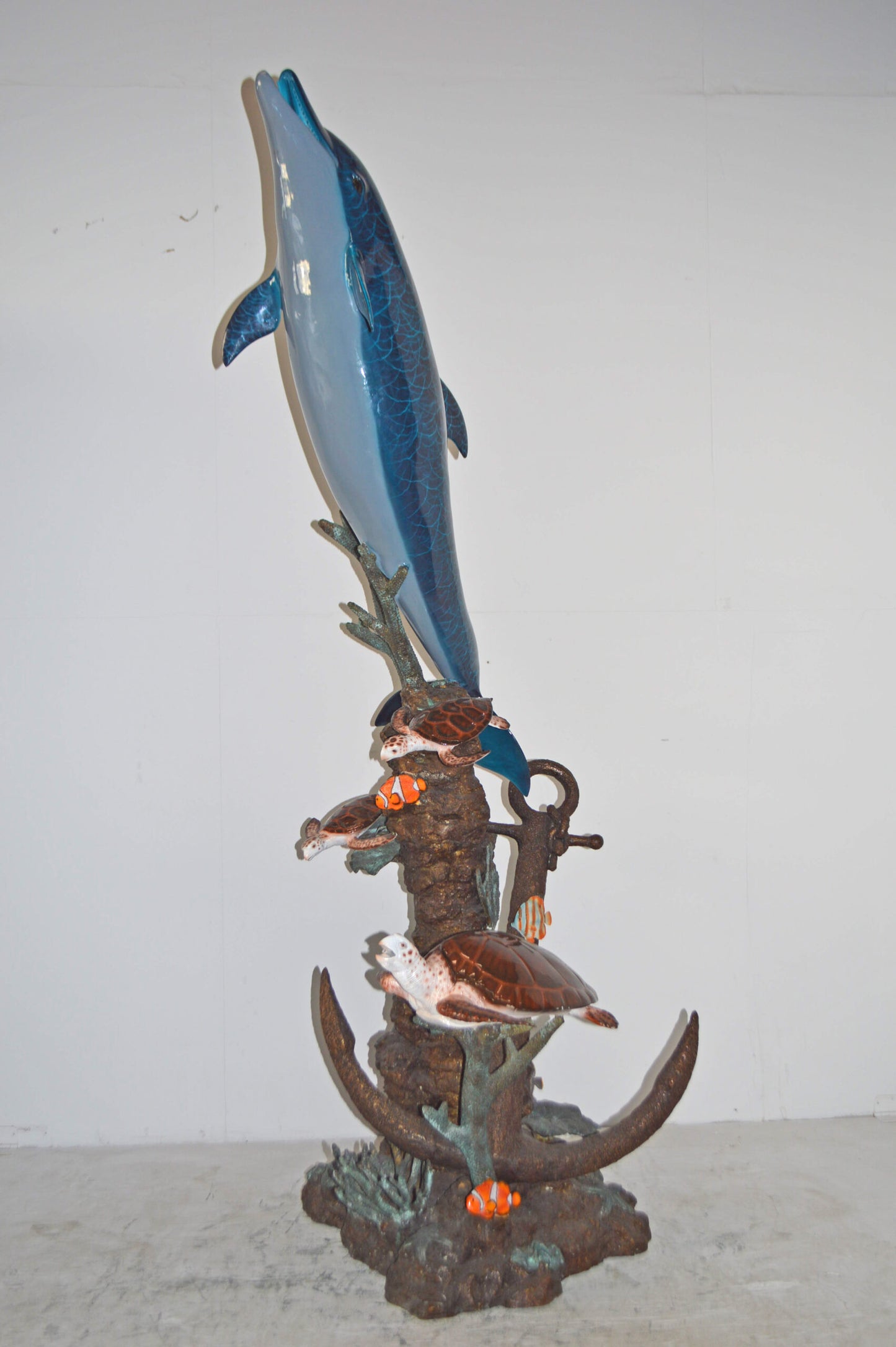 Dolphin and Three Turtles Fountain Bronze Statue - Size: 37"L x 30"W x 80"H.