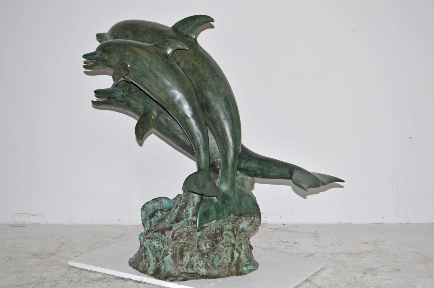 Three Dolphins Bronze Statue Fountain Green Patina Finish, Size 40" x 24" x 36"H