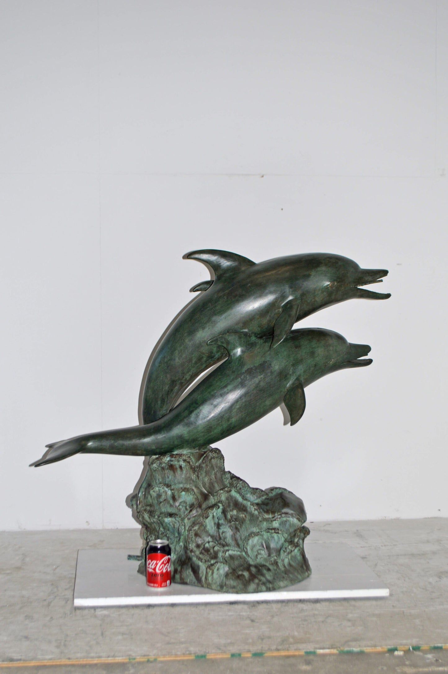 Three Dolphins Bronze Statue Fountain Green Patina Finish, Size 40" x 24" x 36"H