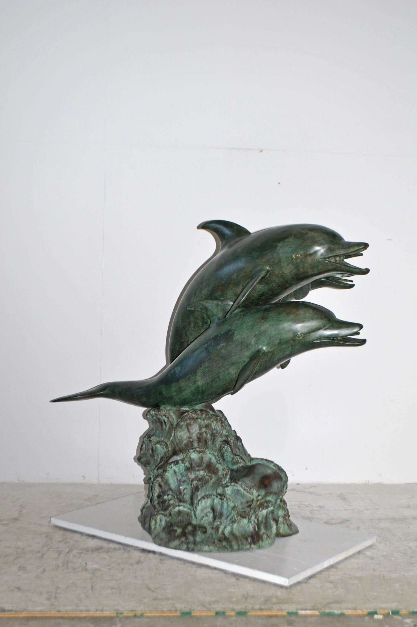 Three Dolphins Bronze Statue Fountain Green Patina Finish, Size 40" x 24" x 36"H