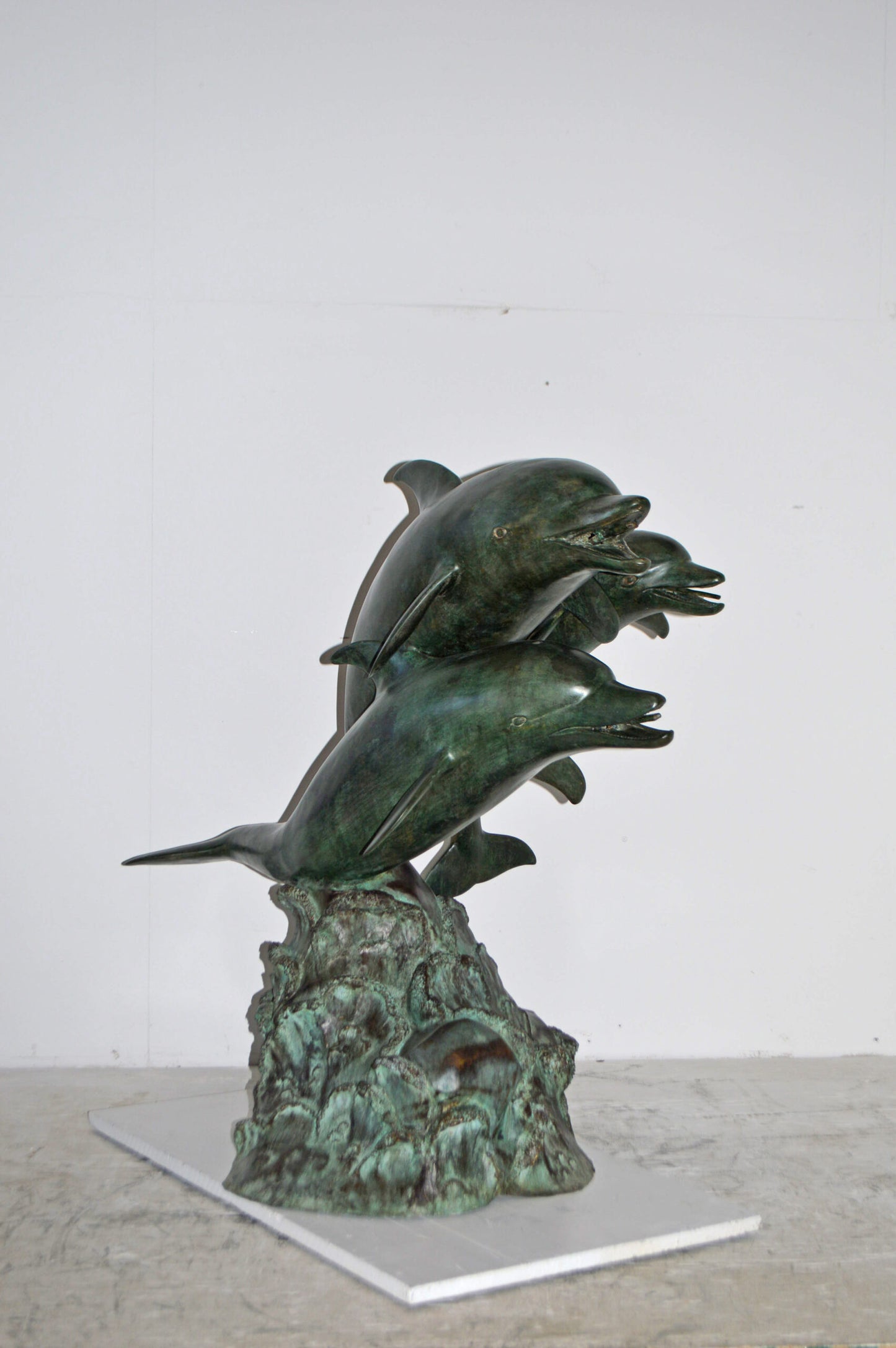Three Dolphins Bronze Statue Fountain Green Patina Finish, Size 40" x 24" x 36"H