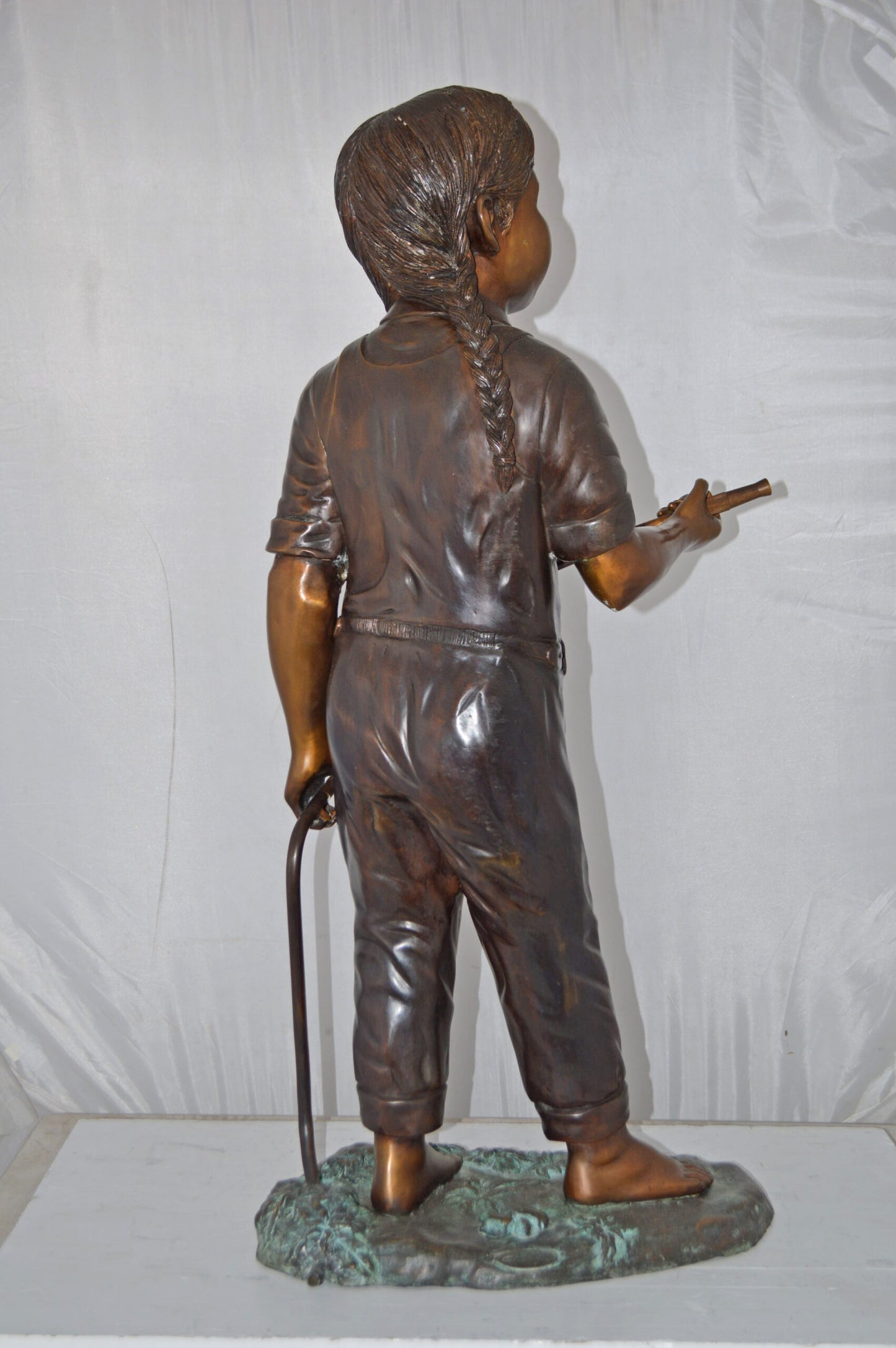 A Girl Holding A Garden Hose Bronze Statue Fountain - Size: 13"L x 20"W x 39"H.