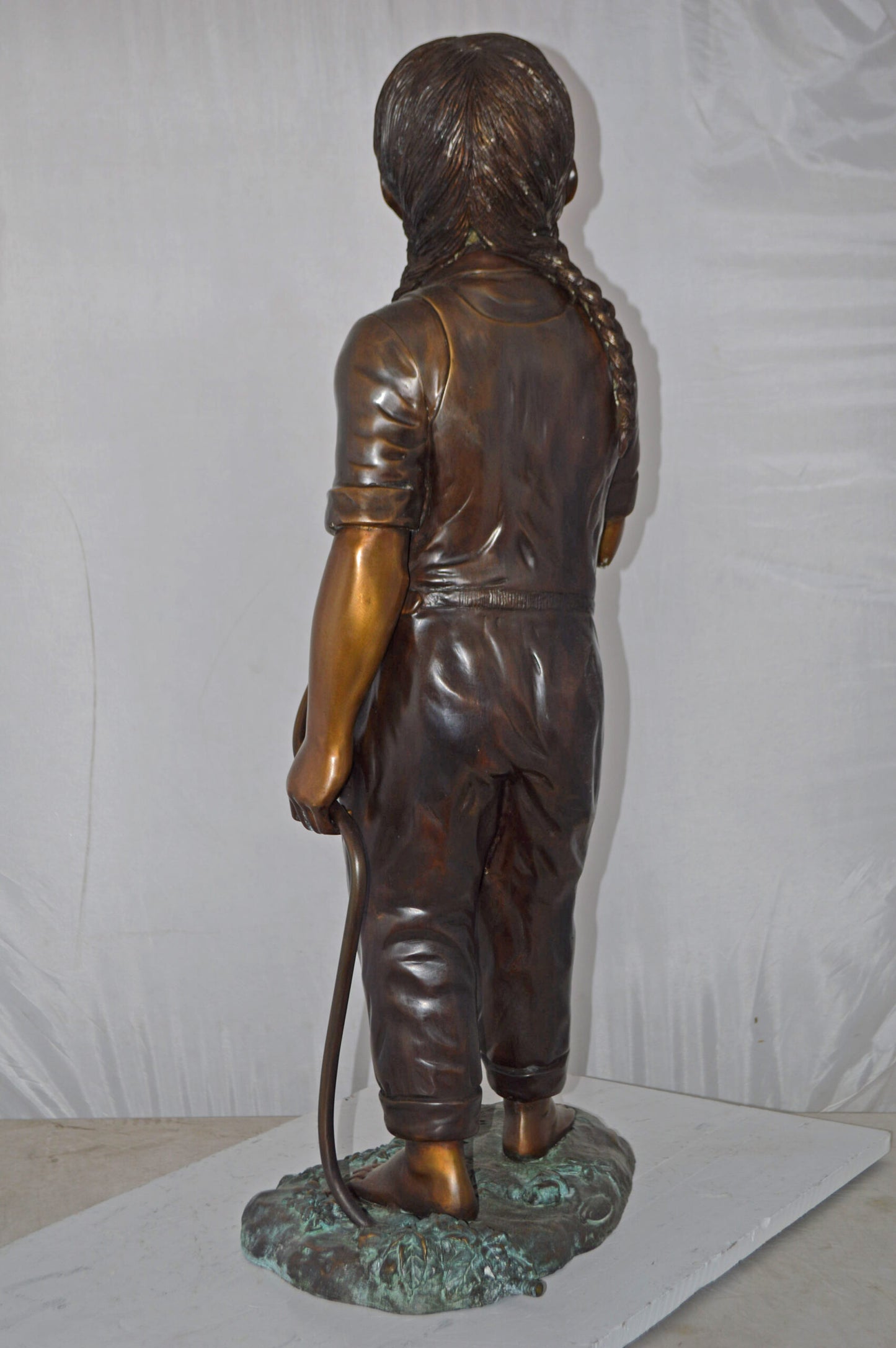 A Girl Holding A Garden Hose Bronze Statue Fountain - Size: 13"L x 20"W x 39"H.