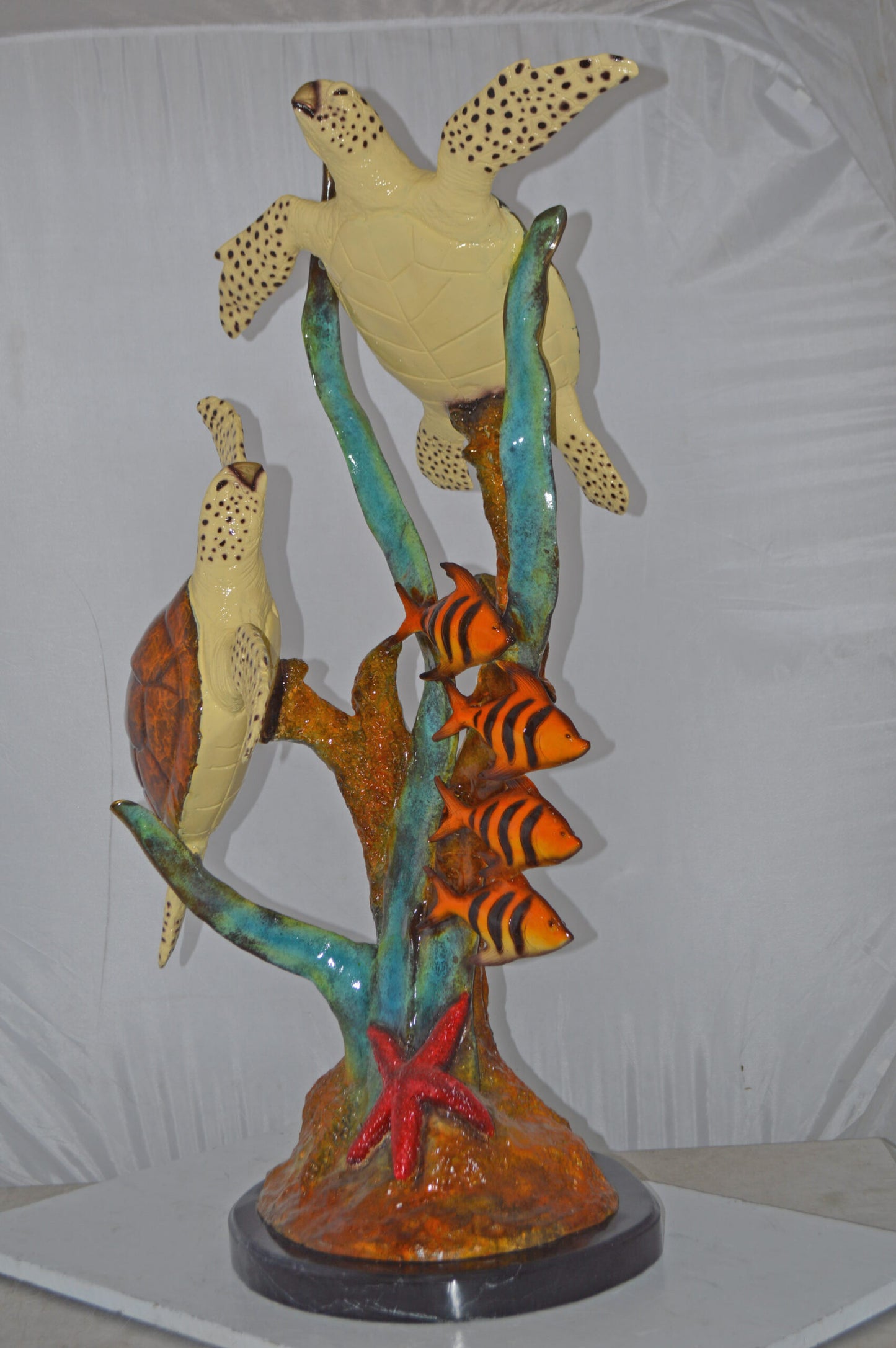 Two Turtles Swimming with Clown Fish Bronze Statue - Size: 18"L x 31"W x 42"H.