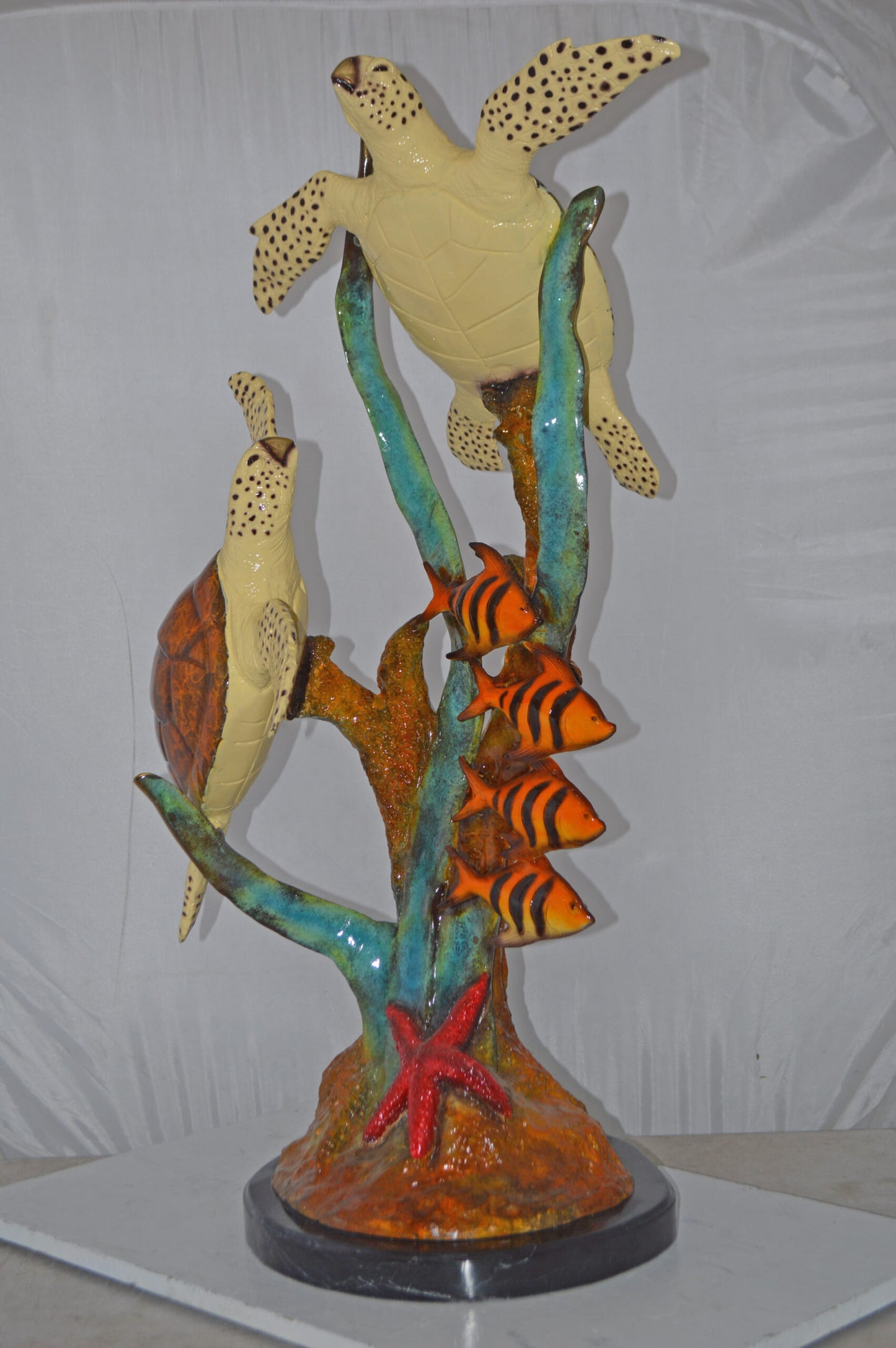 Two Turtles Swimming with Clown Fish Bronze Statue - Size: 18"L x 31"W x 42"H.