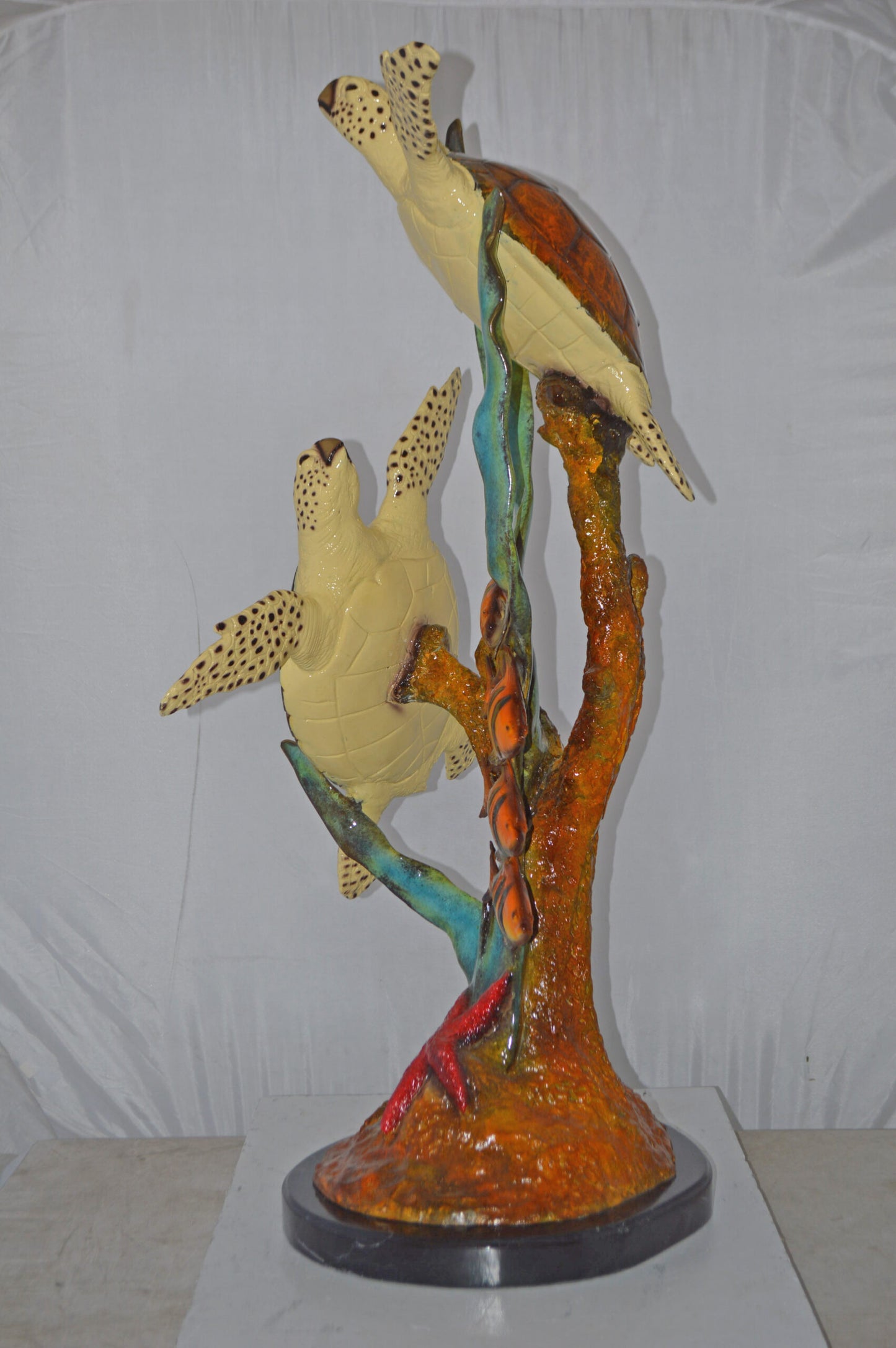 Two Turtles Swimming with Clown Fish Bronze Statue - Size: 18"L x 31"W x 42"H.
