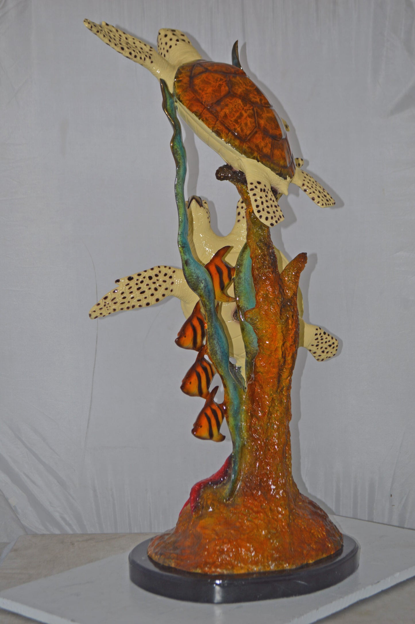 Two Turtles Swimming with Clown Fish Bronze Statue - Size: 18"L x 31"W x 42"H.