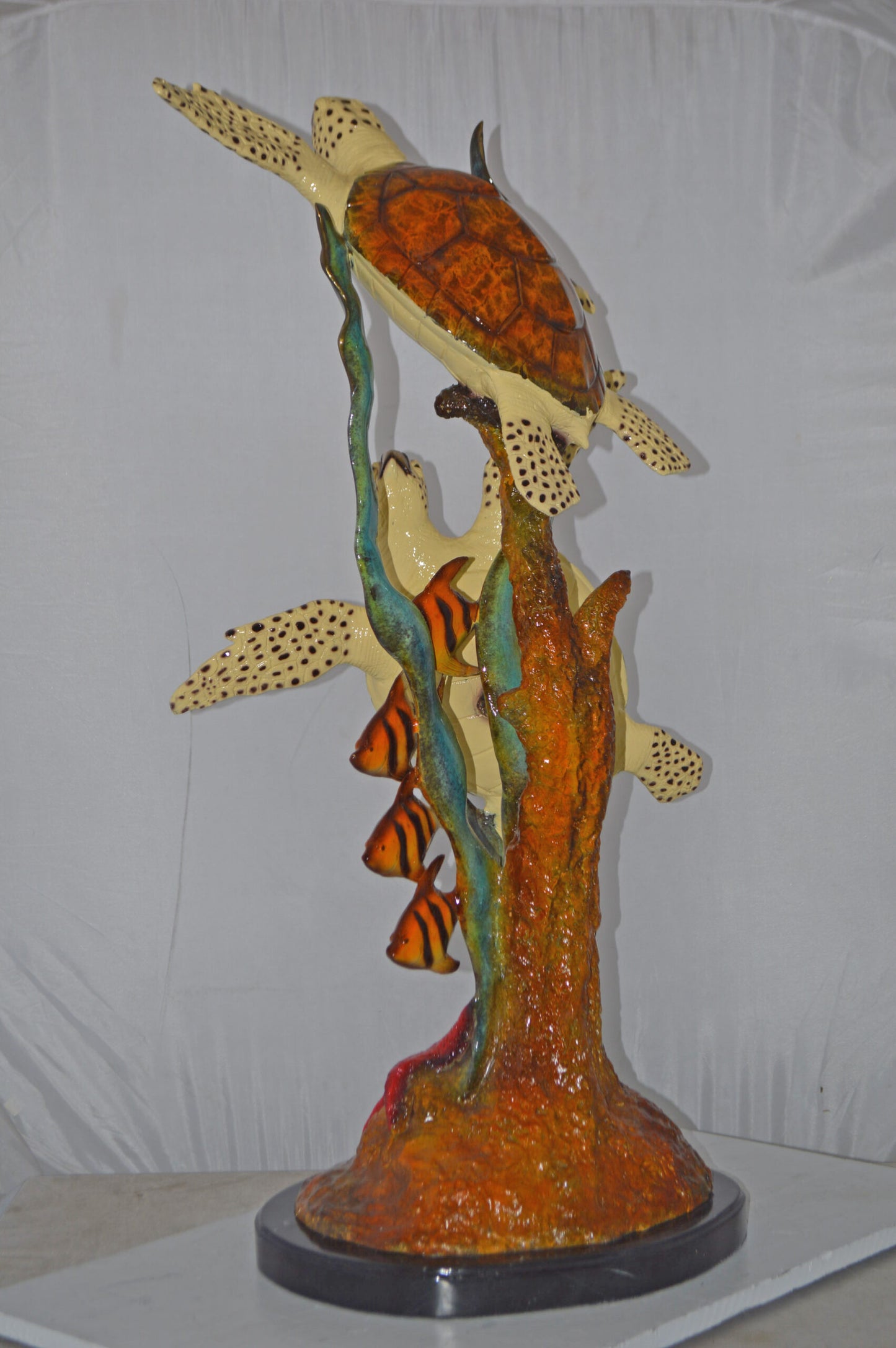 Two Turtles Swimming with Clown Fish Bronze Statue - Size: 18"L x 31"W x 42"H.