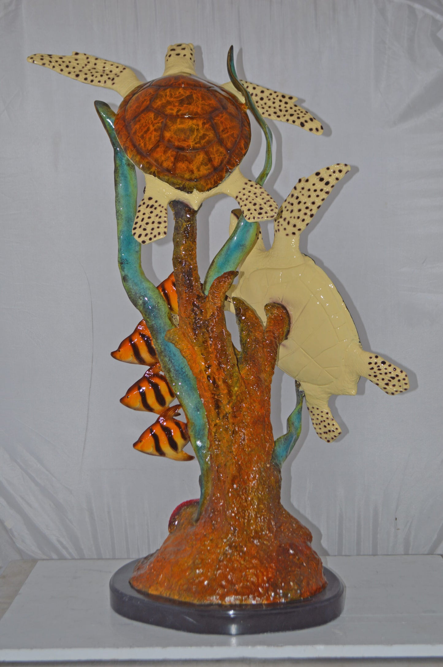 Two Turtles Swimming with Clown Fish Bronze Statue - Size: 18"L x 31"W x 42"H.