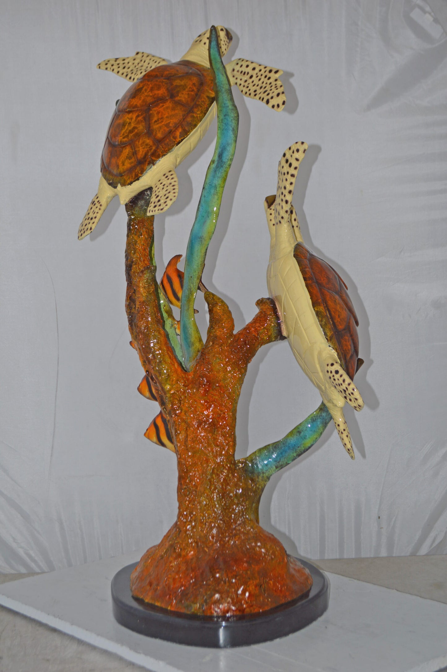 Two Turtles Swimming with Clown Fish Bronze Statue - Size: 18"L x 31"W x 42"H.