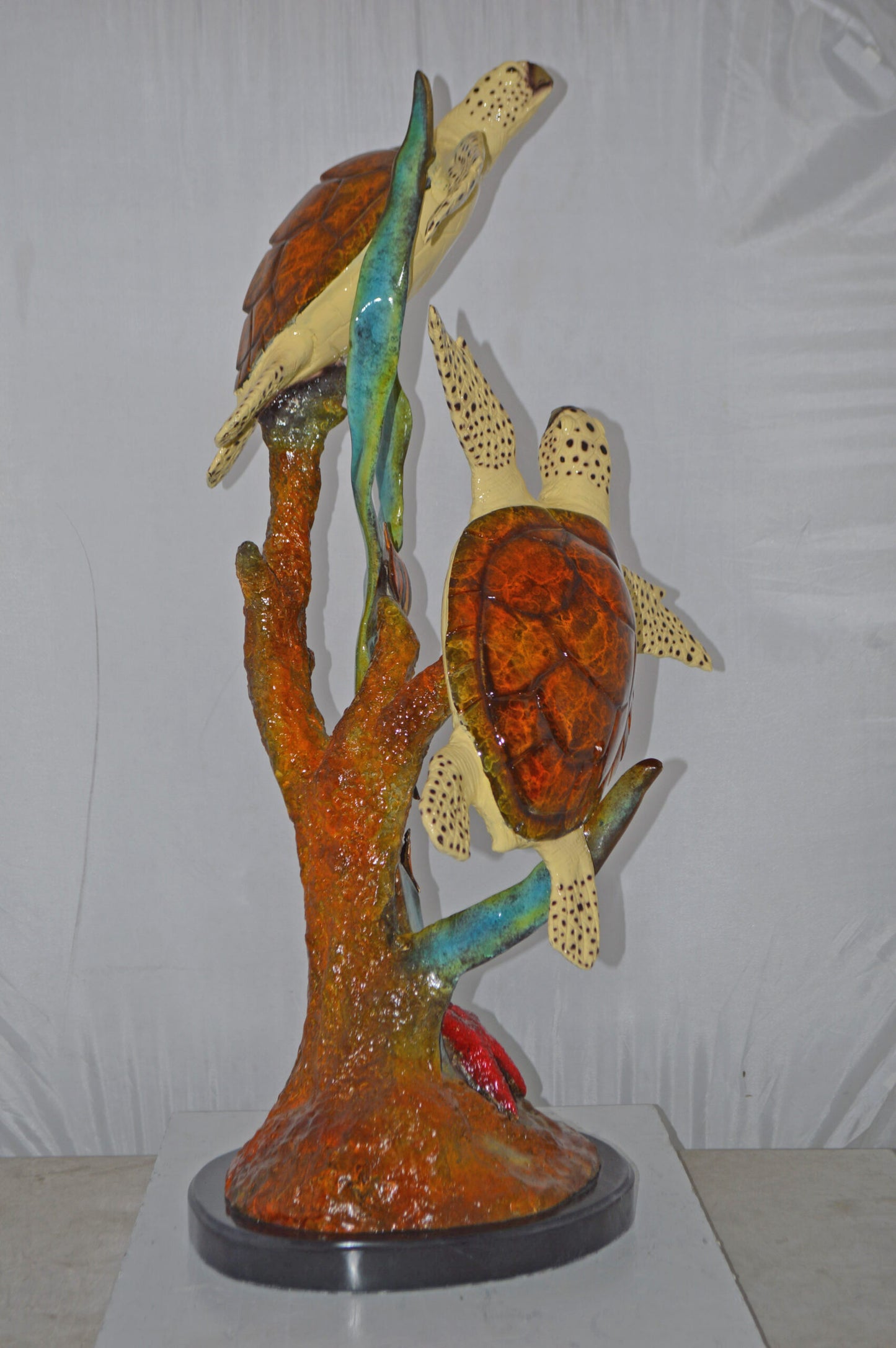 Two Turtles Swimming with Clown Fish Bronze Statue - Size: 18"L x 31"W x 42"H.