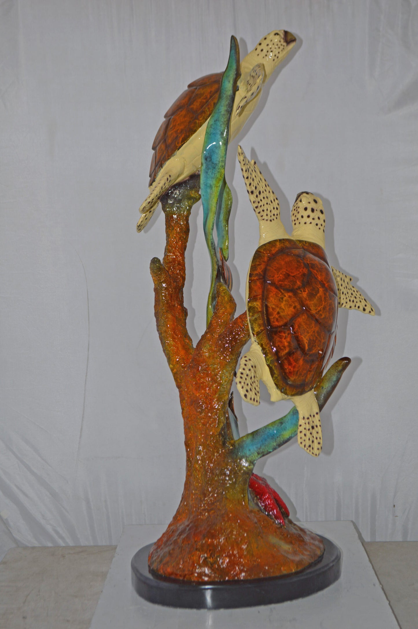 Two Turtles Swimming with Clown Fish Bronze Statue - Size: 18"L x 31"W x 42"H.