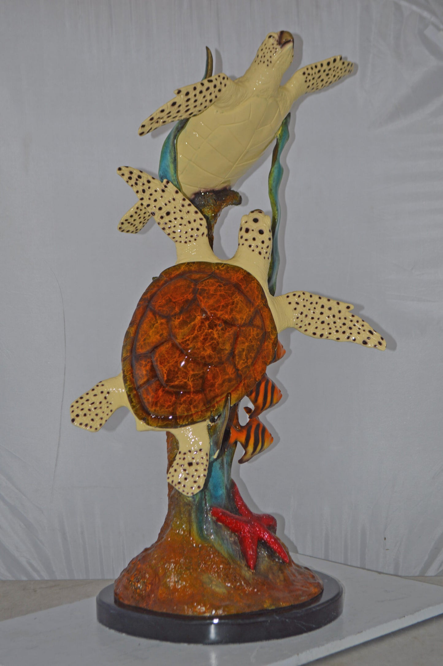 Two Turtles Swimming with Clown Fish Bronze Statue - Size: 18"L x 31"W x 42"H.