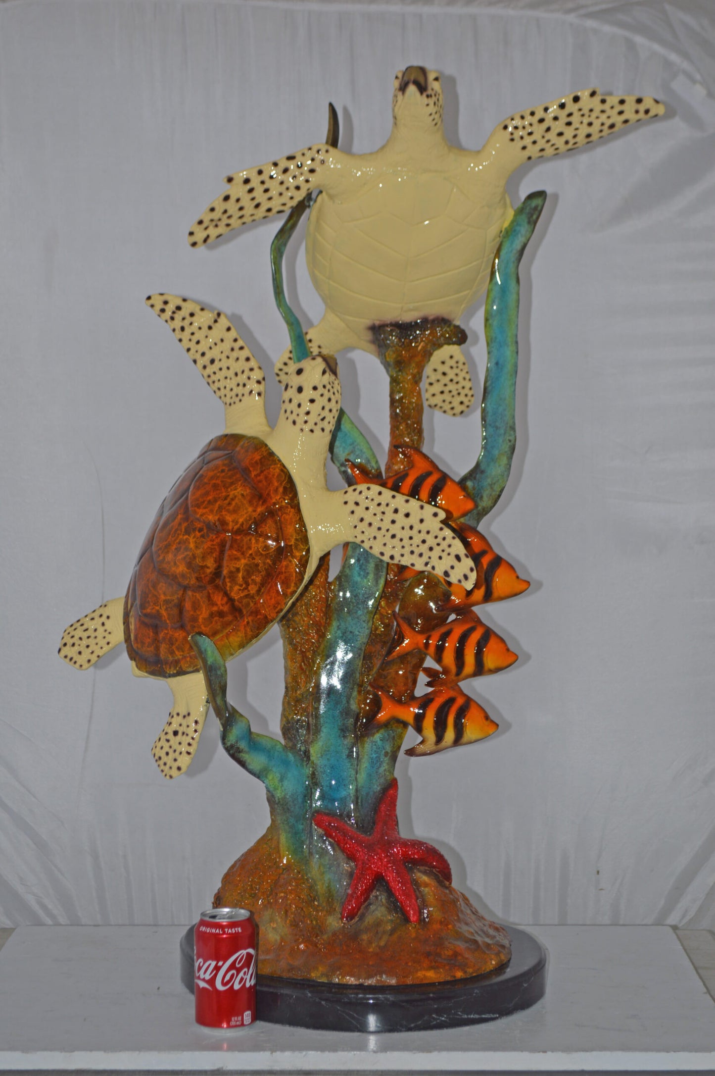 Two Turtles Swimming with Clown Fish Bronze Statue - Size: 18"L x 31"W x 42"H.