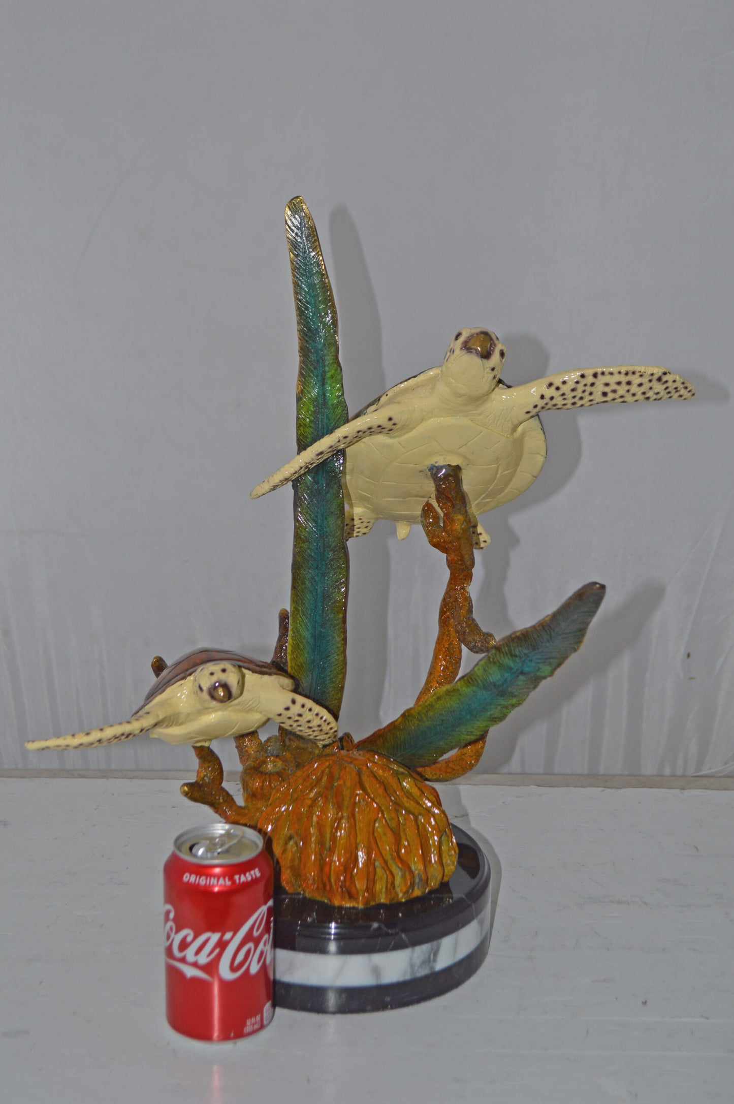 Two Brown Sea Turtles Swimming Bronze Statue - Size: 12"L x 16"W x 19"H.