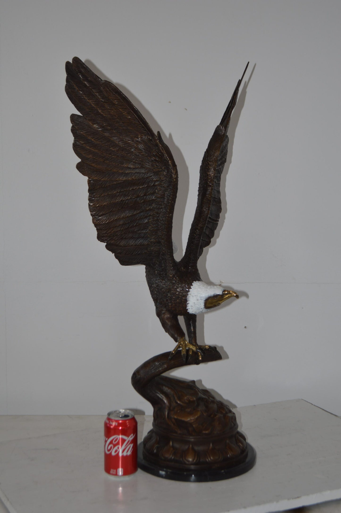 Eagle Coming to a Landing on a Branch Bronze Statue - Size: 15"L x 15"W x 31"H