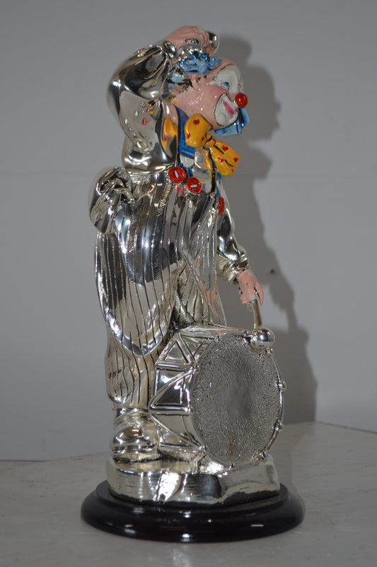 Clown Plays the Drams Resin Statue Silver finish - Size: 6"L x 6"W x 16"H.
