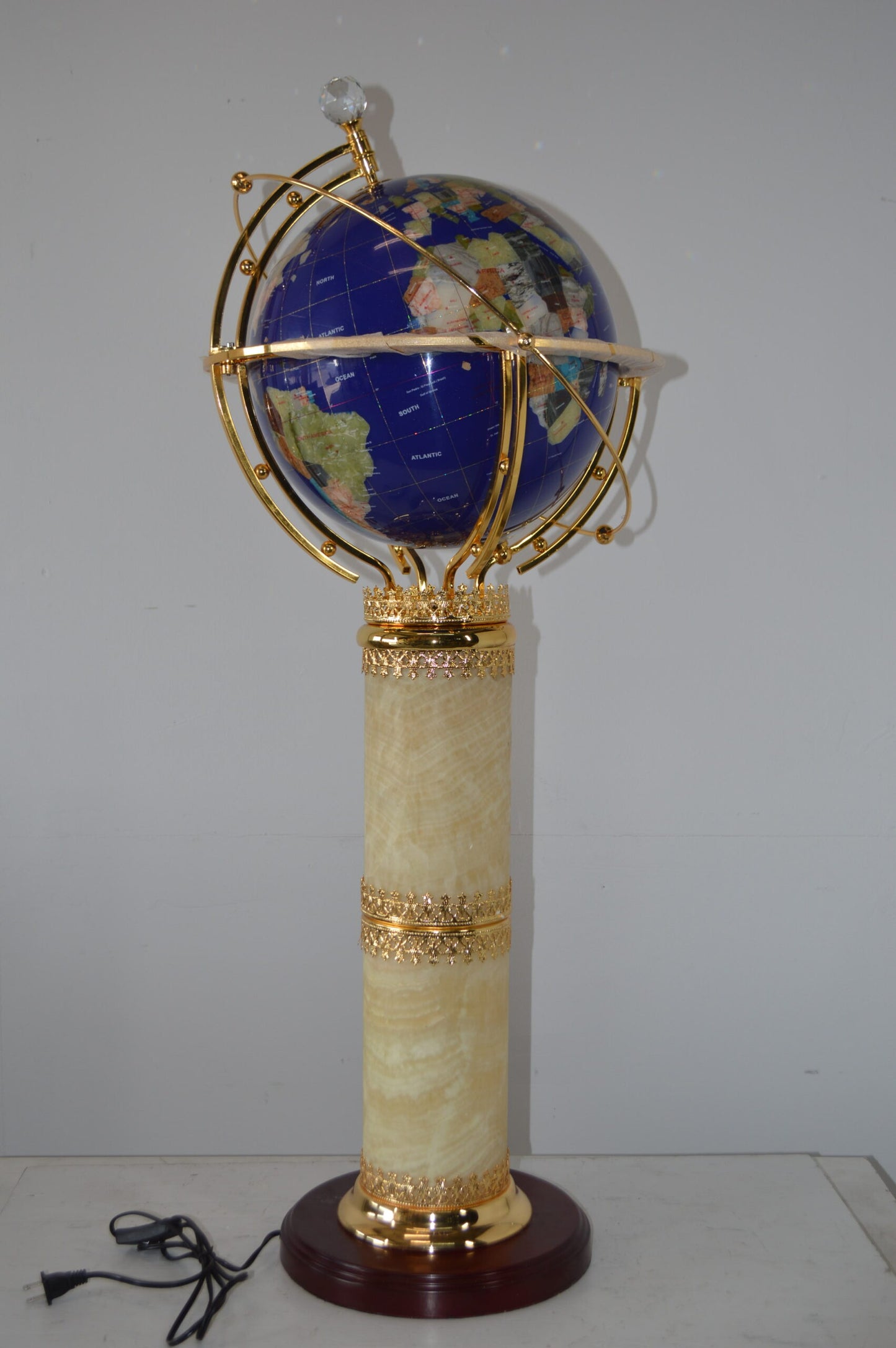 Illuminated Blue - World Globe Rotated by motor - Size: 19" x 19" x 42"H