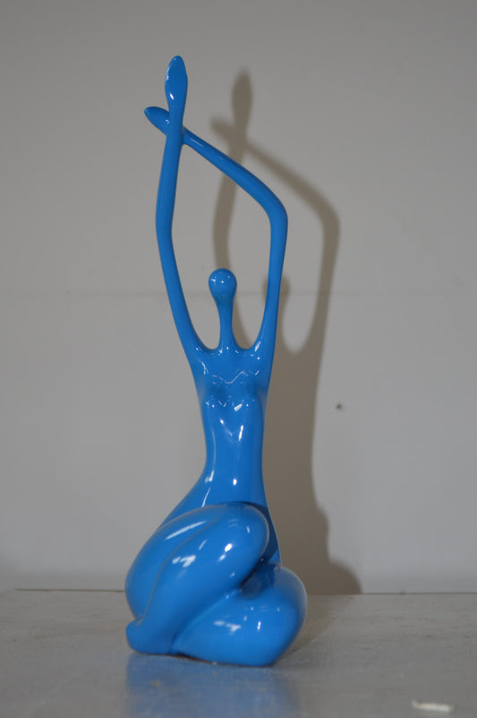 Modern Art Dancer in Action Blue Resin Statue - Size: 4"L x 6"W x 13"H.