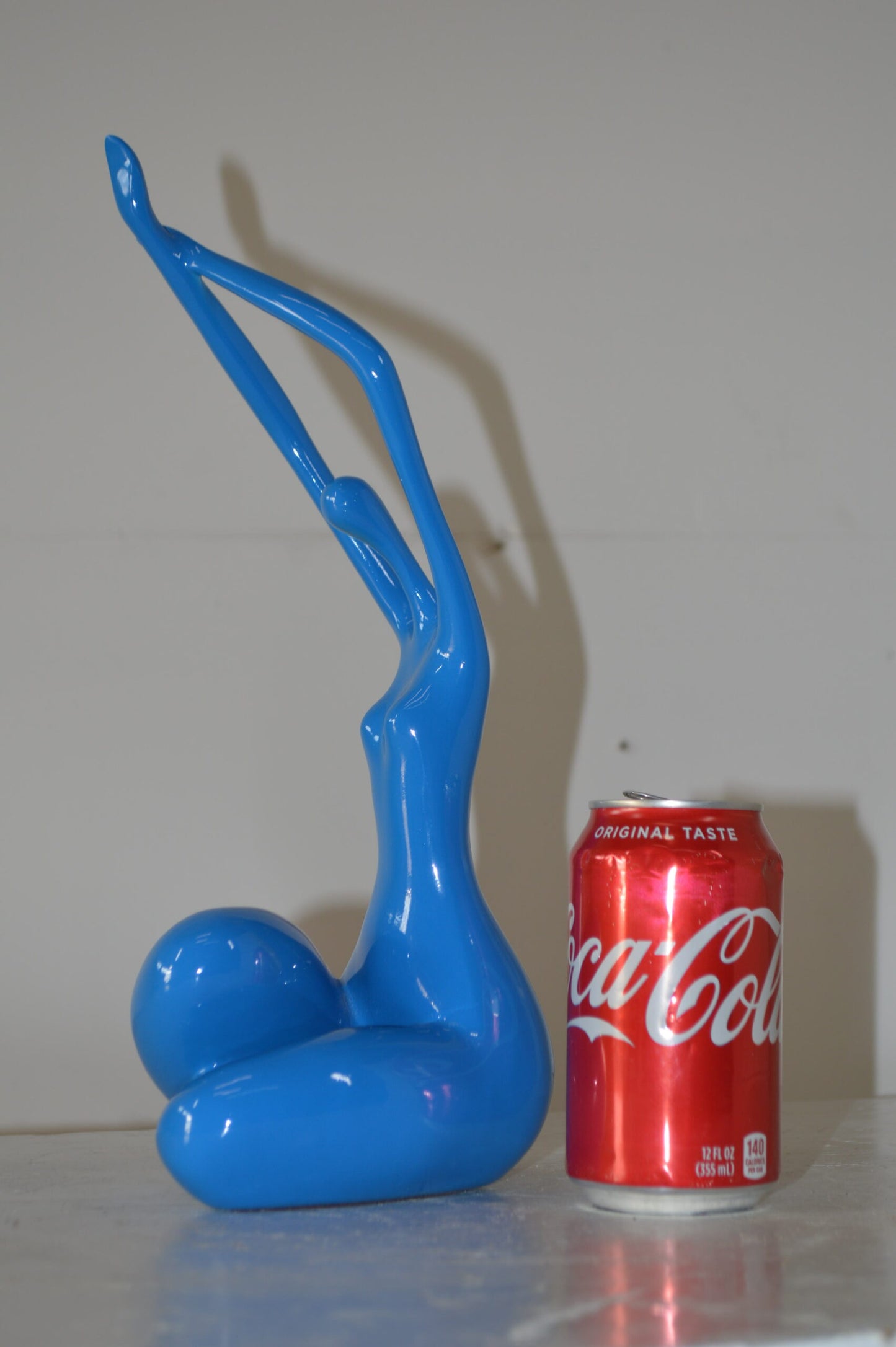 Modern Art Dancer in Action Blue Resin Statue - Size: 4"L x 6"W x 13"H.