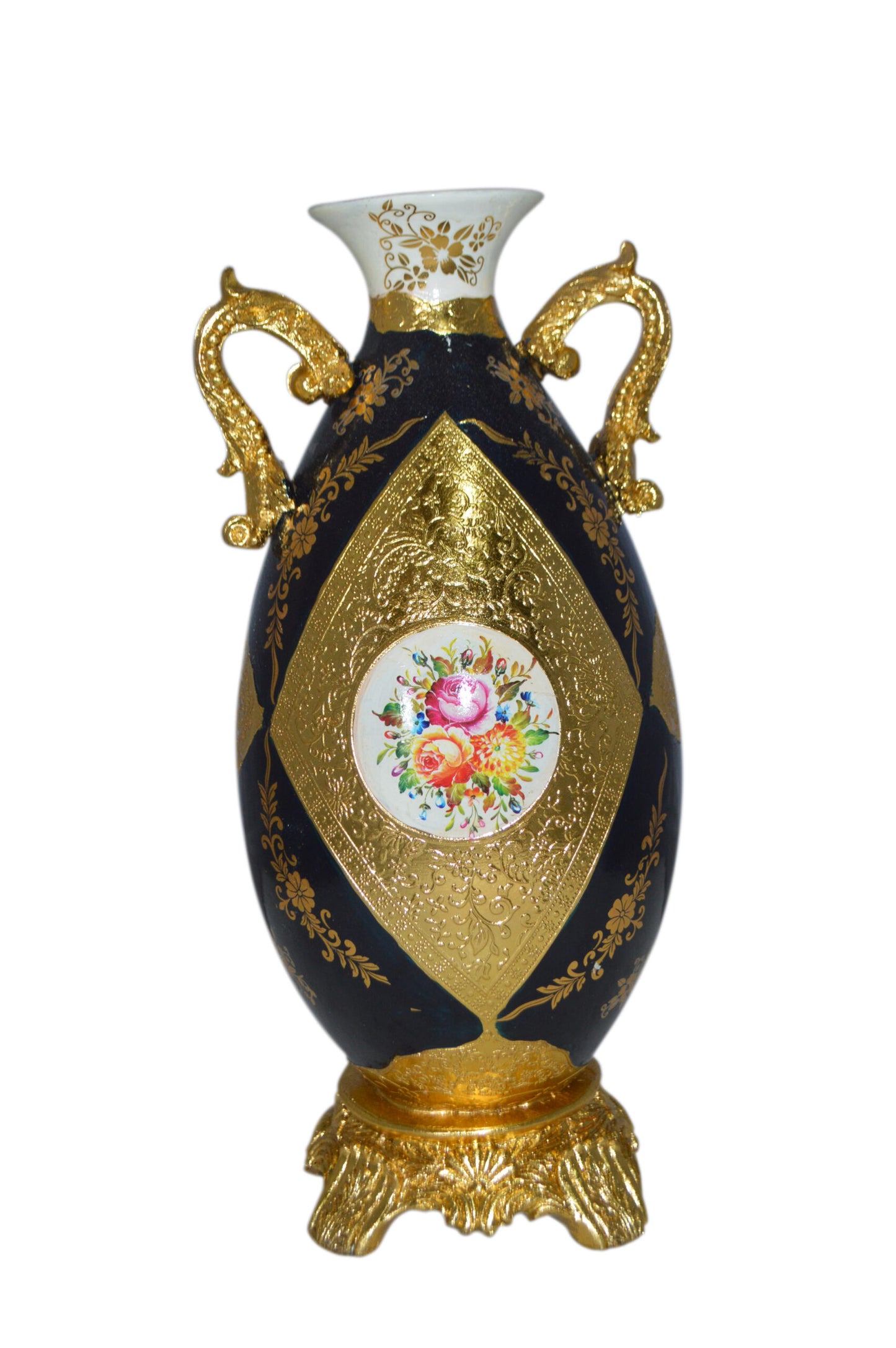 Decoration Vase 18" H Blue and Gold -  Size: 7"L x 9"W x 18"H.