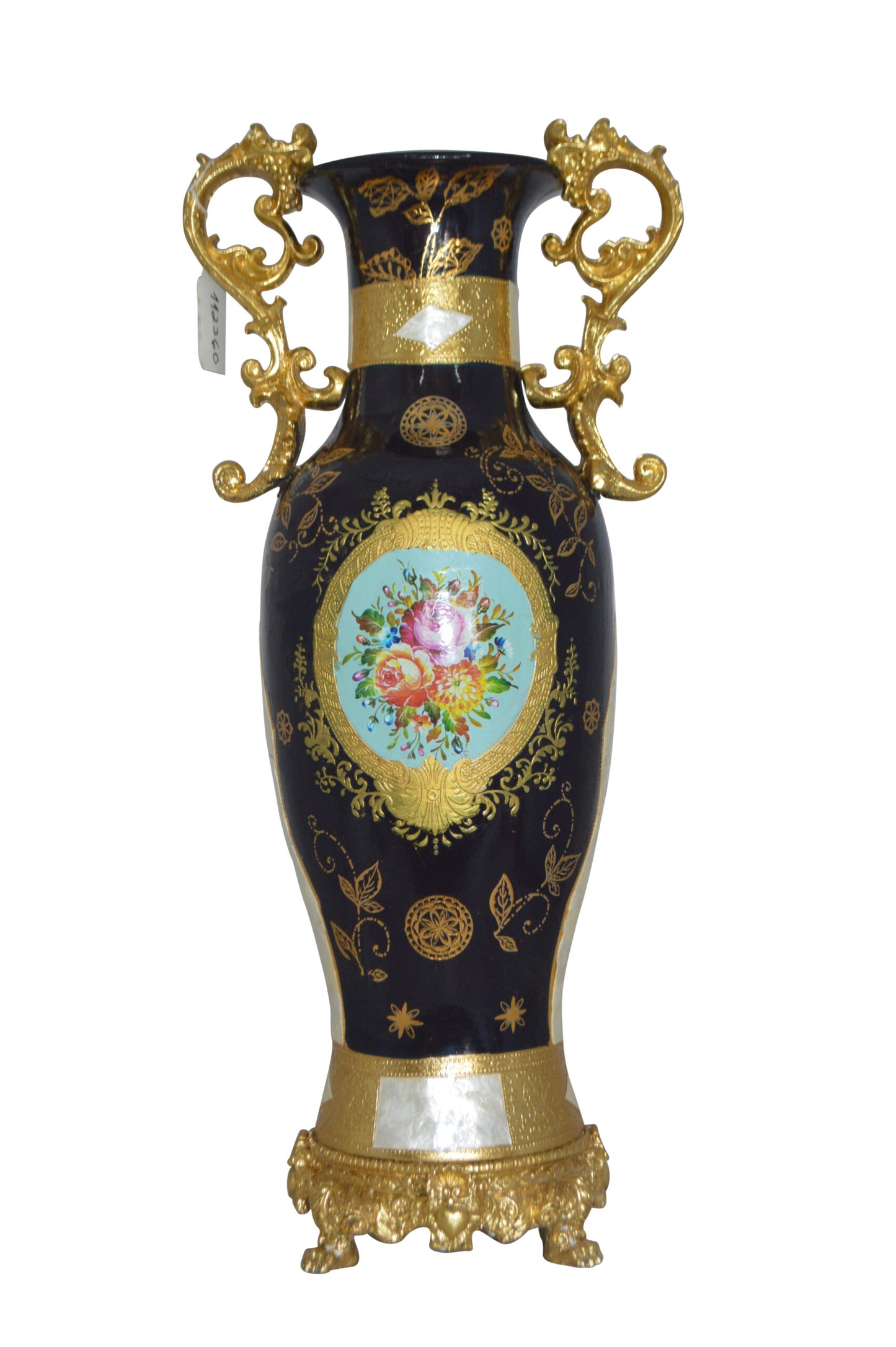 Decoration Vase Blue and Gold - Size: 13"L x 9"W x 28"H.