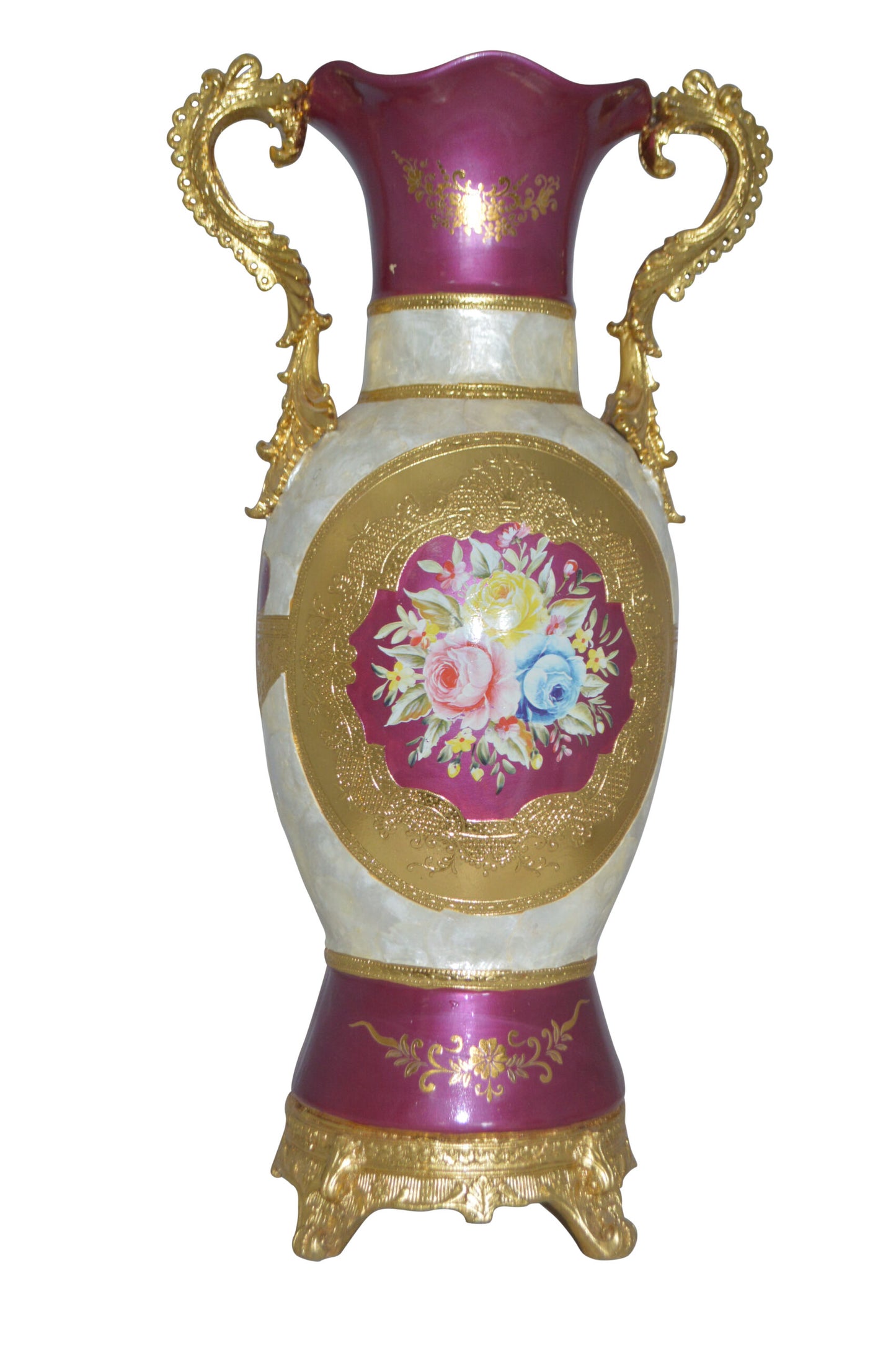 Decoration Vase White Gold and Pink -  Size: 15"L x 9"W x 28"H.