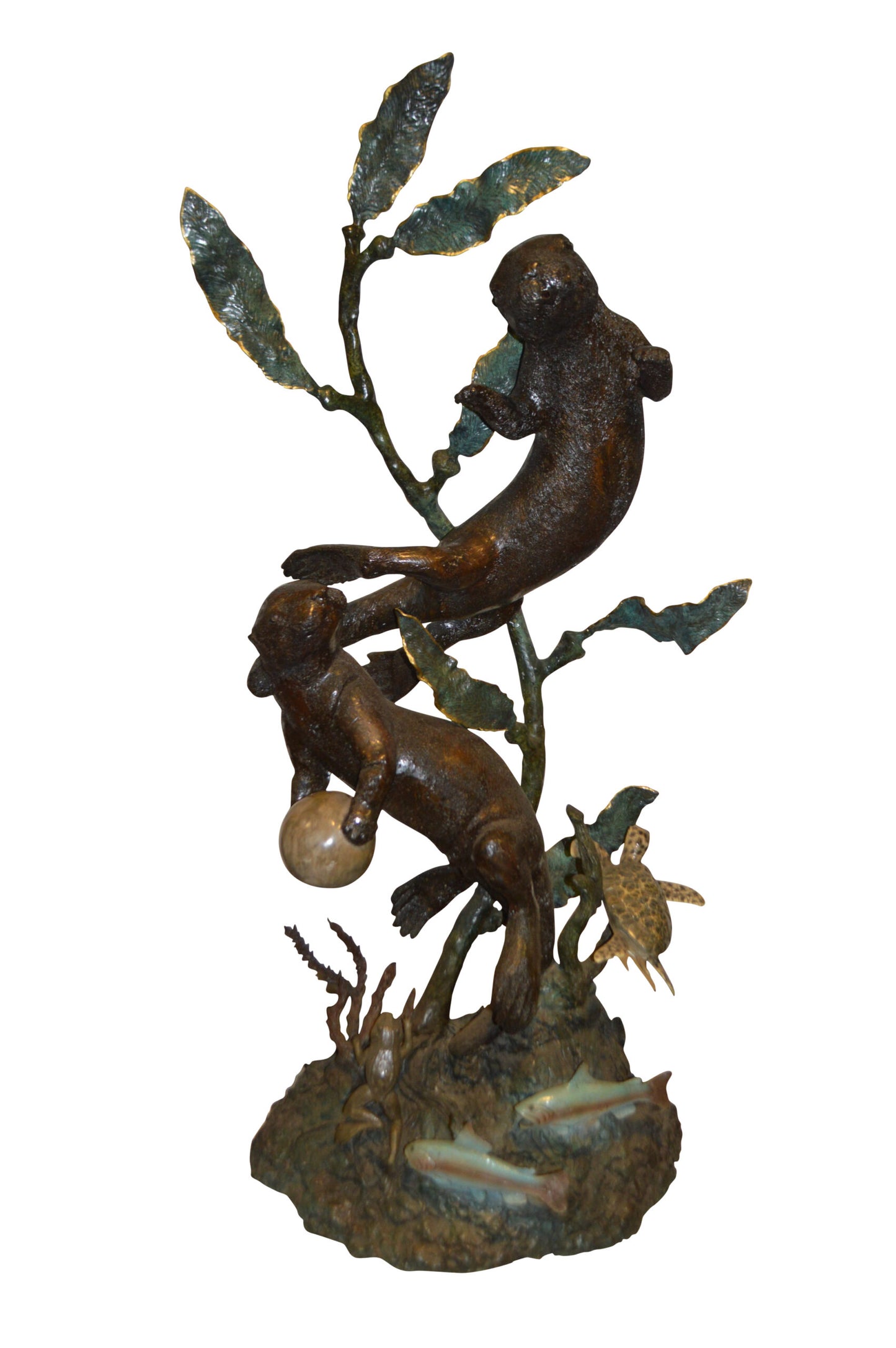 Duet of Otters Bronze Statue Fountain - Size: 24"L x 20"W x 64"H.
