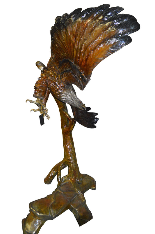 Eagle Flying To The Right Bronze Statue - Size: 22"L x 63"W x 67"H.