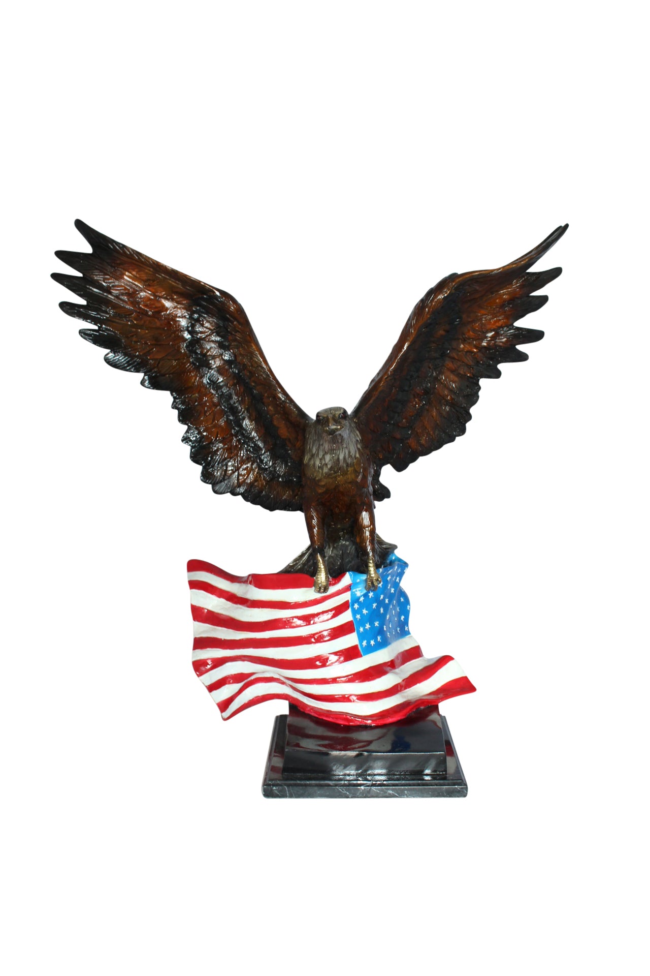 Eagle with American Flag Bronze Statue - Size: 32"L x 14"W x 35"H.