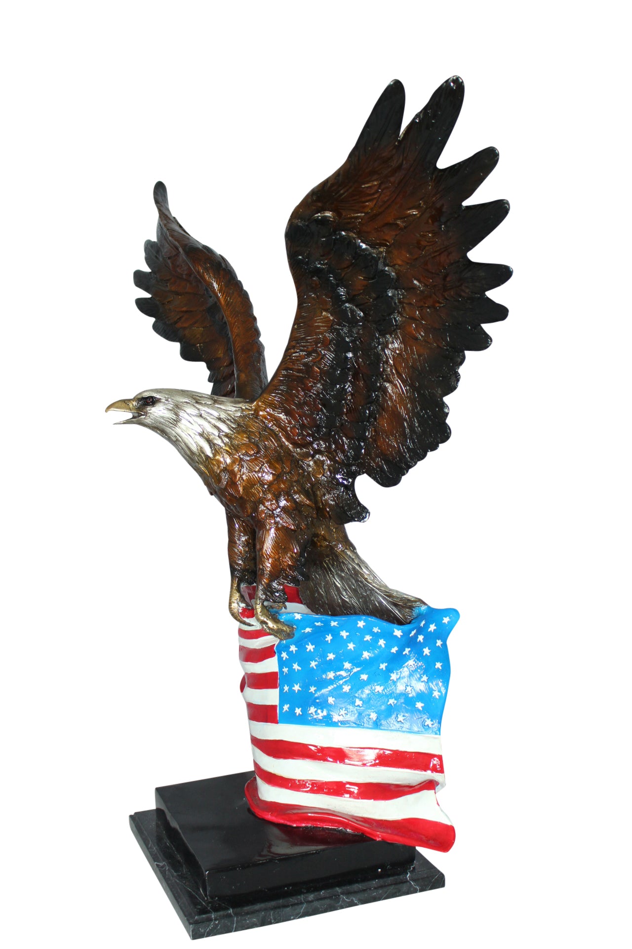 Eagle with American Flag Bronze Statue - Size: 32"L x 14"W x 35"H.