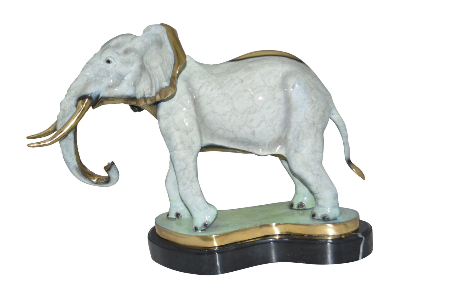 Elephant trunk Down Bronze Statue - Size: 28"L x 12"W x 17"H.