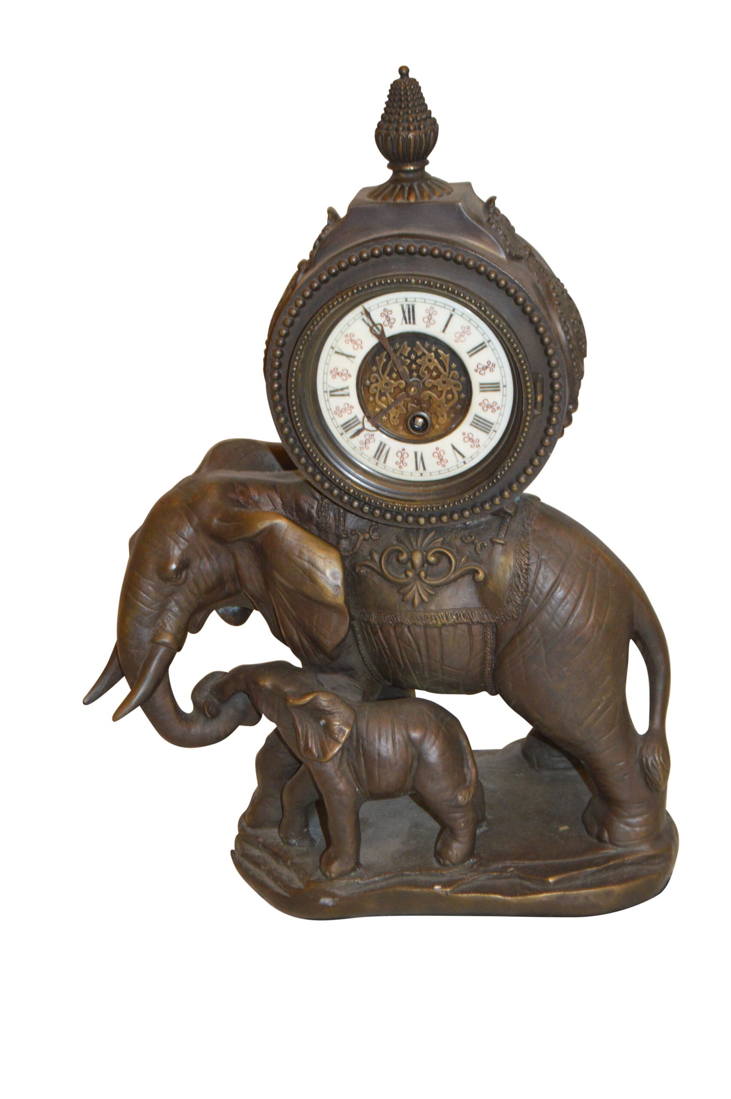 Elephant Clock Bronze Statue -  Size: 12"L x 5"W x 19"H.