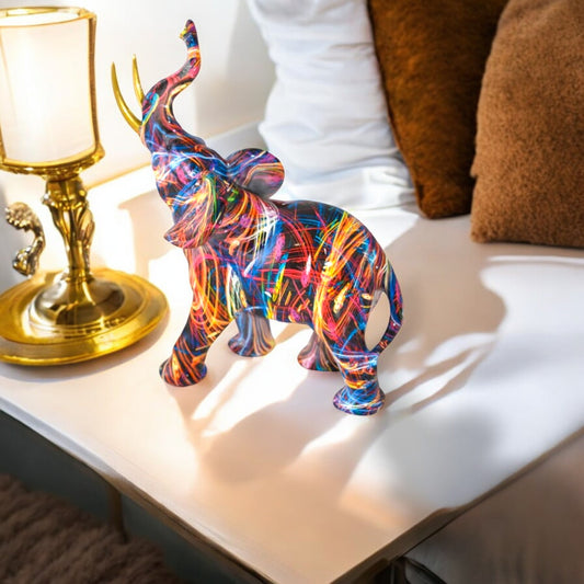 Elephant With His Trunk Up Colored Modern Resin Statue Size: 8" x 4" x 10"H