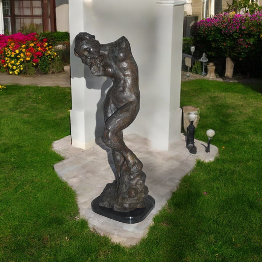 Eve Replica by Rodin Bronze Statue - Size: 10"L x 10"W x 32"H.