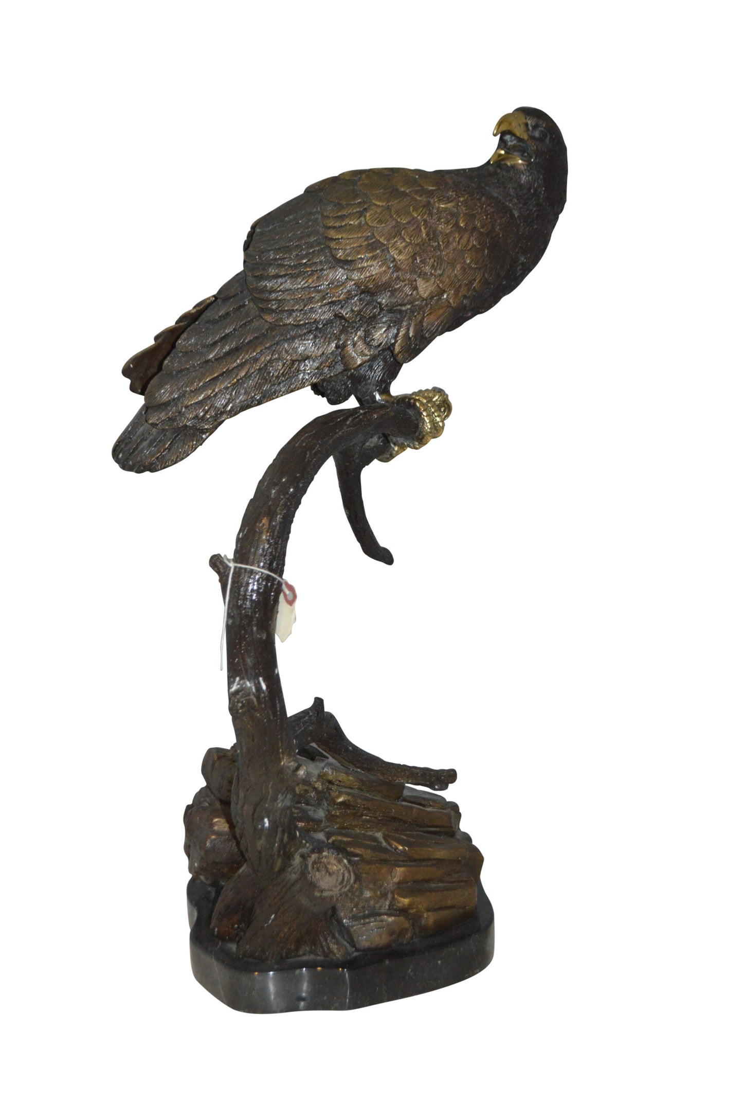 Falcon On a Branch Bronze Statue - Size: 15"L x 15"W x 28"H.