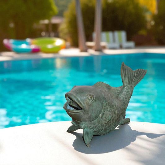 Fish Fountain Small size Bronze Statue - Size: 4"L x 10"W x 7"H.
