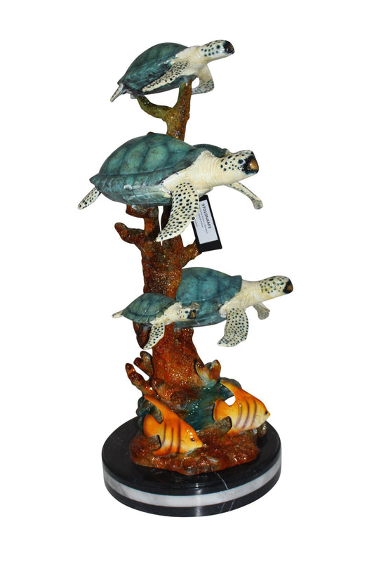 Five Sea Turtles Swimming Bronze Statue -  Size: 20"L x 16"W x 30"H.